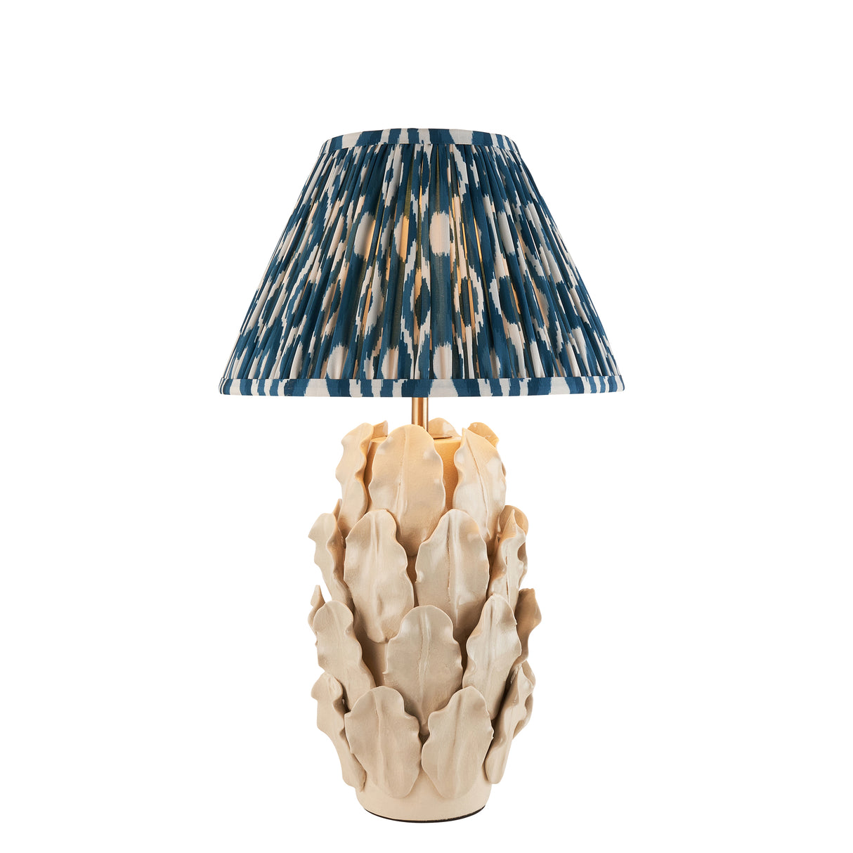 Ceramic Table Light Layered Leaf & Ikat 30cm Marlin blue shade - Comet Lighting