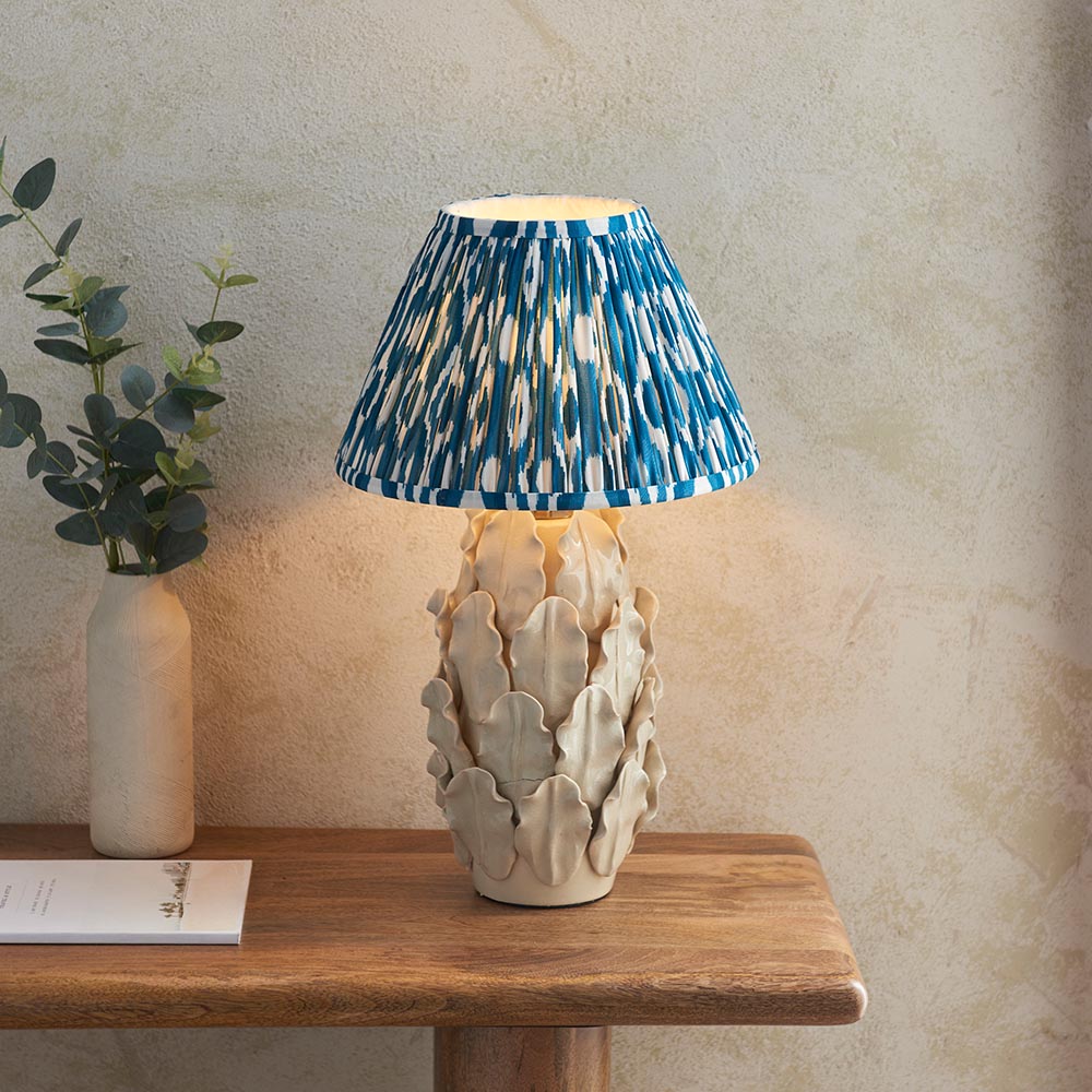Ceramic Table Light Layered Leaf & Ikat 30cm Marlin blue shade - Comet Lighting