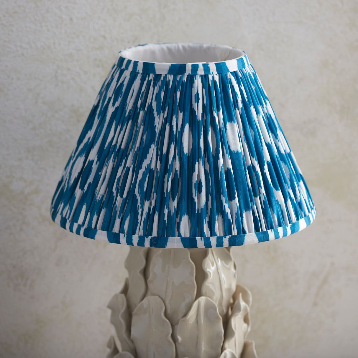 Ceramic Table Light Layered Leaf & Ikat 30cm Marlin blue shade - Comet Lighting