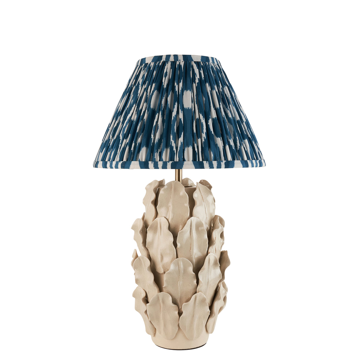Ceramic Table Light Layered Leaf & Ikat 30cm Marlin blue shade - Comet Lighting