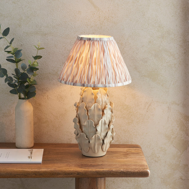 Ceramic Table Light Layered Leaf & Ikat 30cm Neutral shade - Comet Lighting