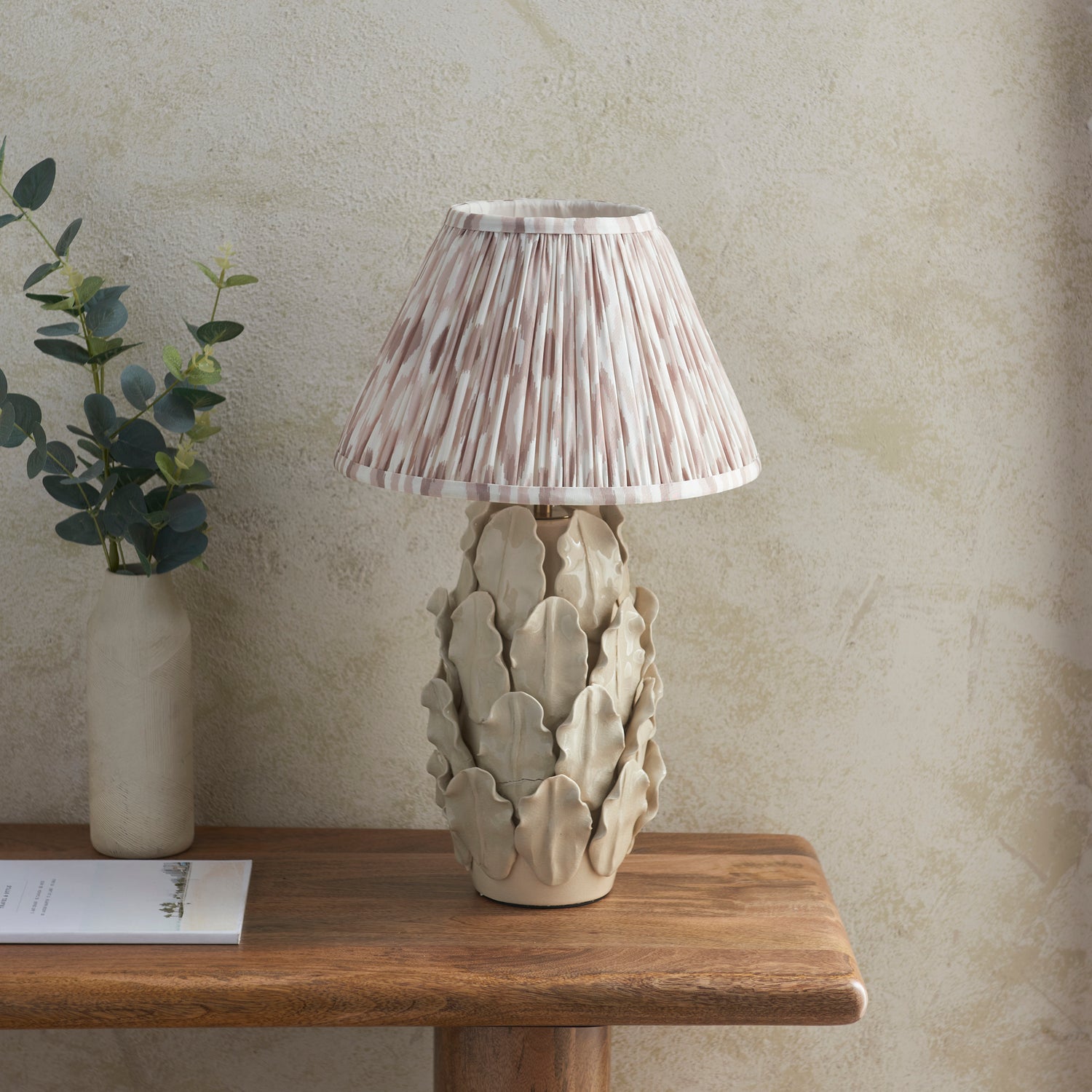Ceramic Table Light Layered Leaf & Ikat 30cm Neutral shade - Comet Lighting