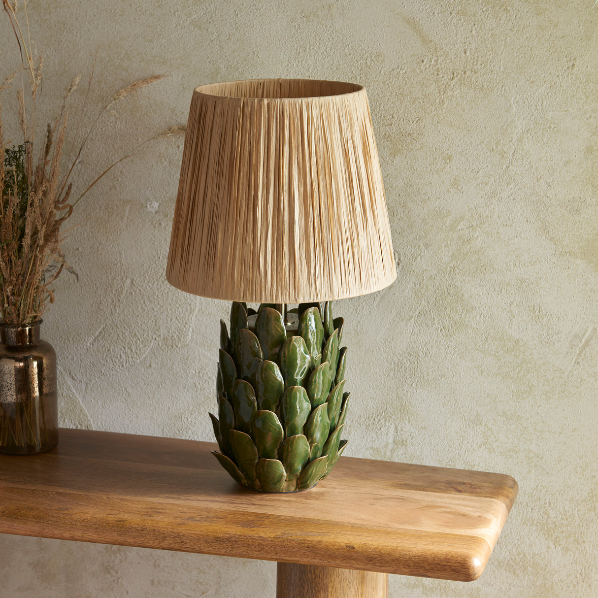Layered Leaf & Raffia 32cm Natural raffia shade - Comet Lighting