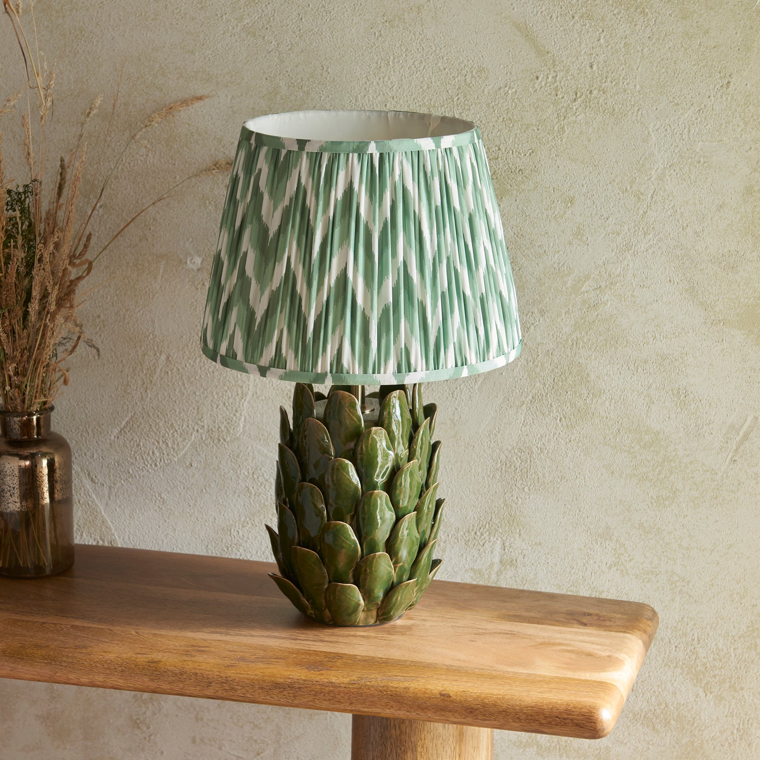 Layered Leaf & Zigzag 35cm Cotswold green shade - Comet Lighting