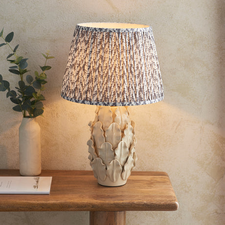 Ceramic Table Light Layered Leaf & Leaf 35cm Pearl grey shade - Comet Lighting