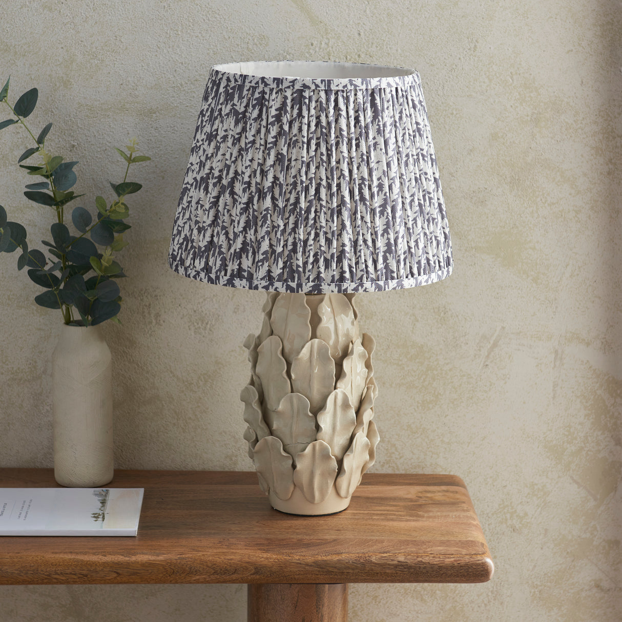Ceramic Table Light Layered Leaf & Leaf 35cm Pearl grey shade - Comet Lighting