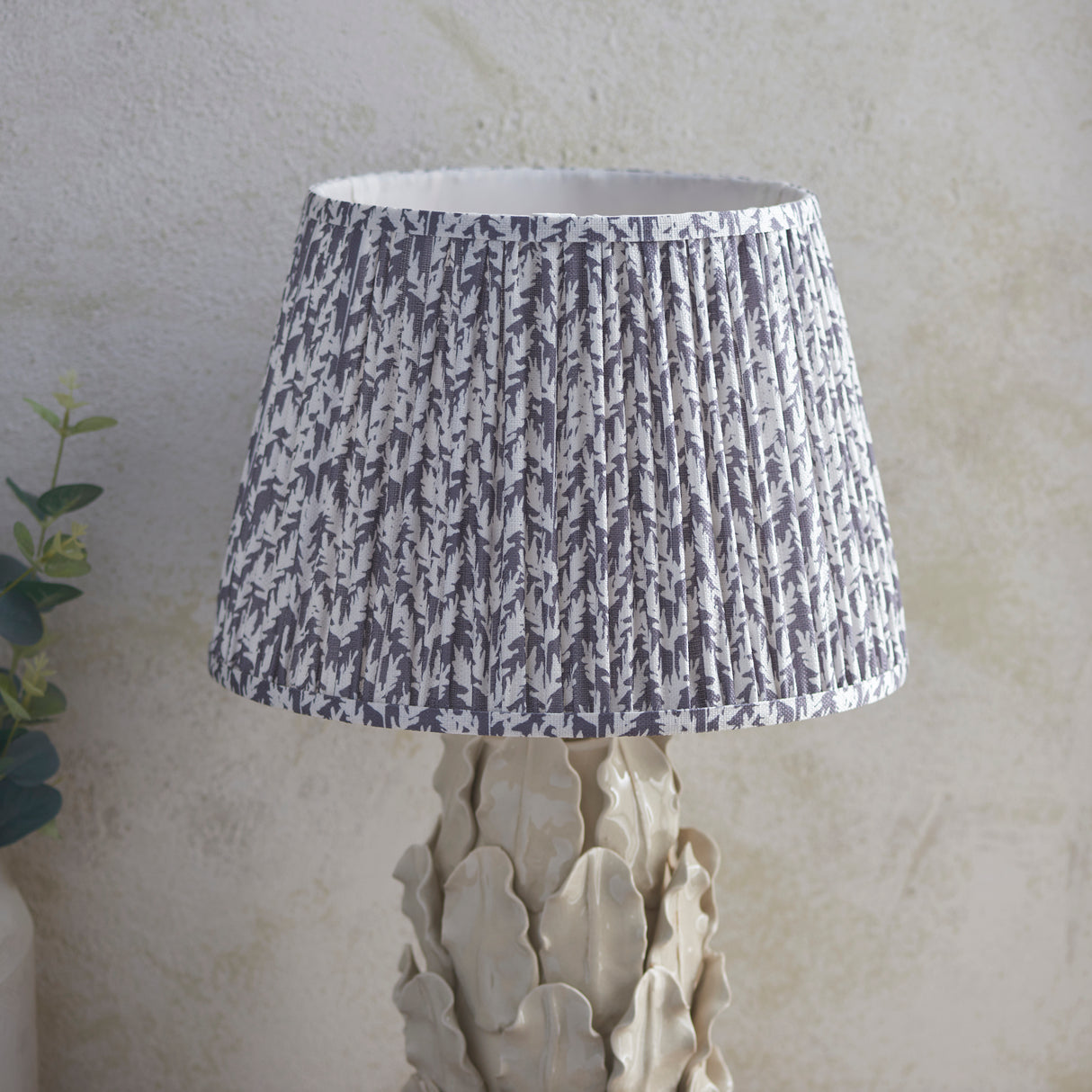 Ceramic Table Light Layered Leaf & Leaf 35cm Pearl grey shade - Comet Lighting