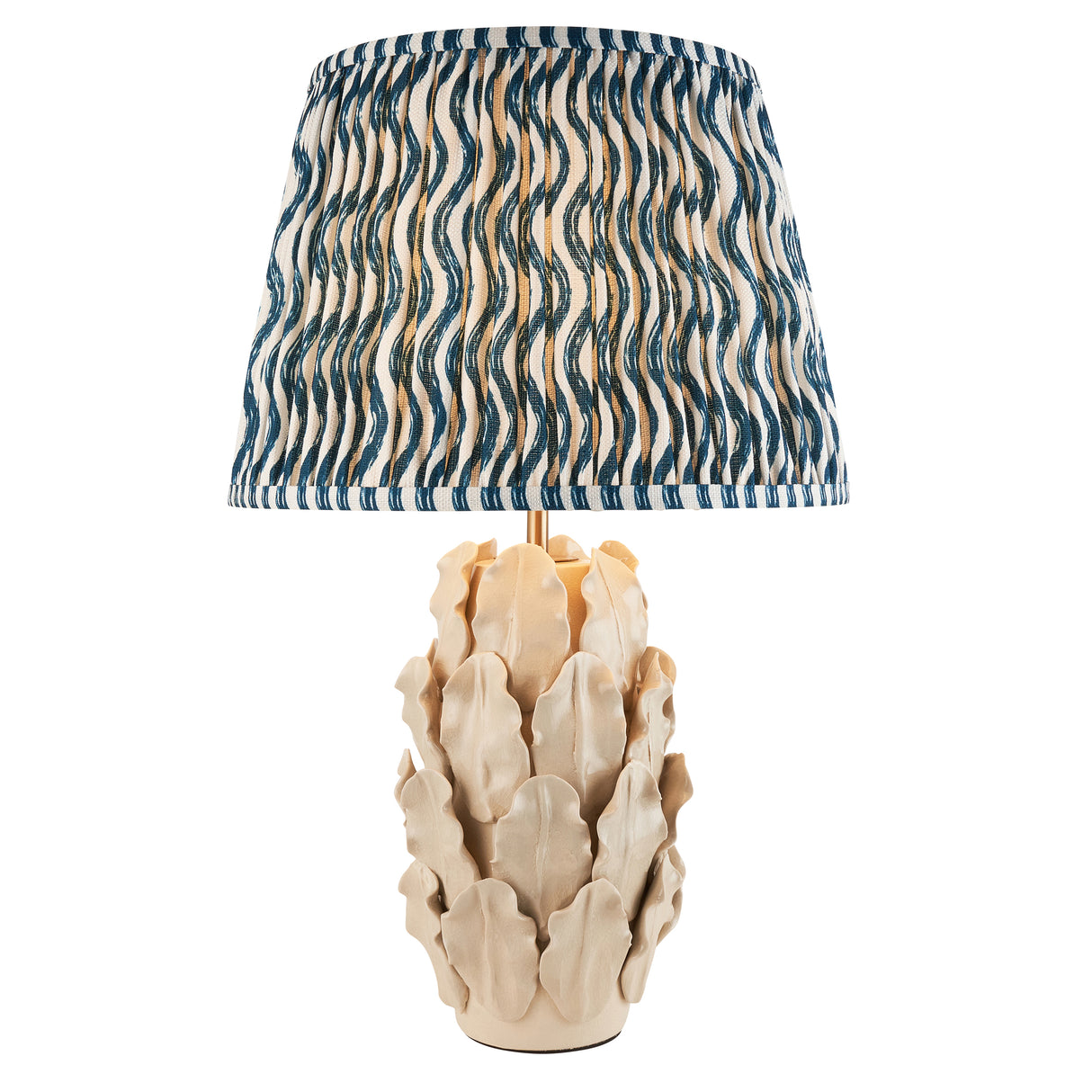 Ceramic Table Light Layered Leaf & Ripple 35cm Marlin blue shade - Comet Lighting