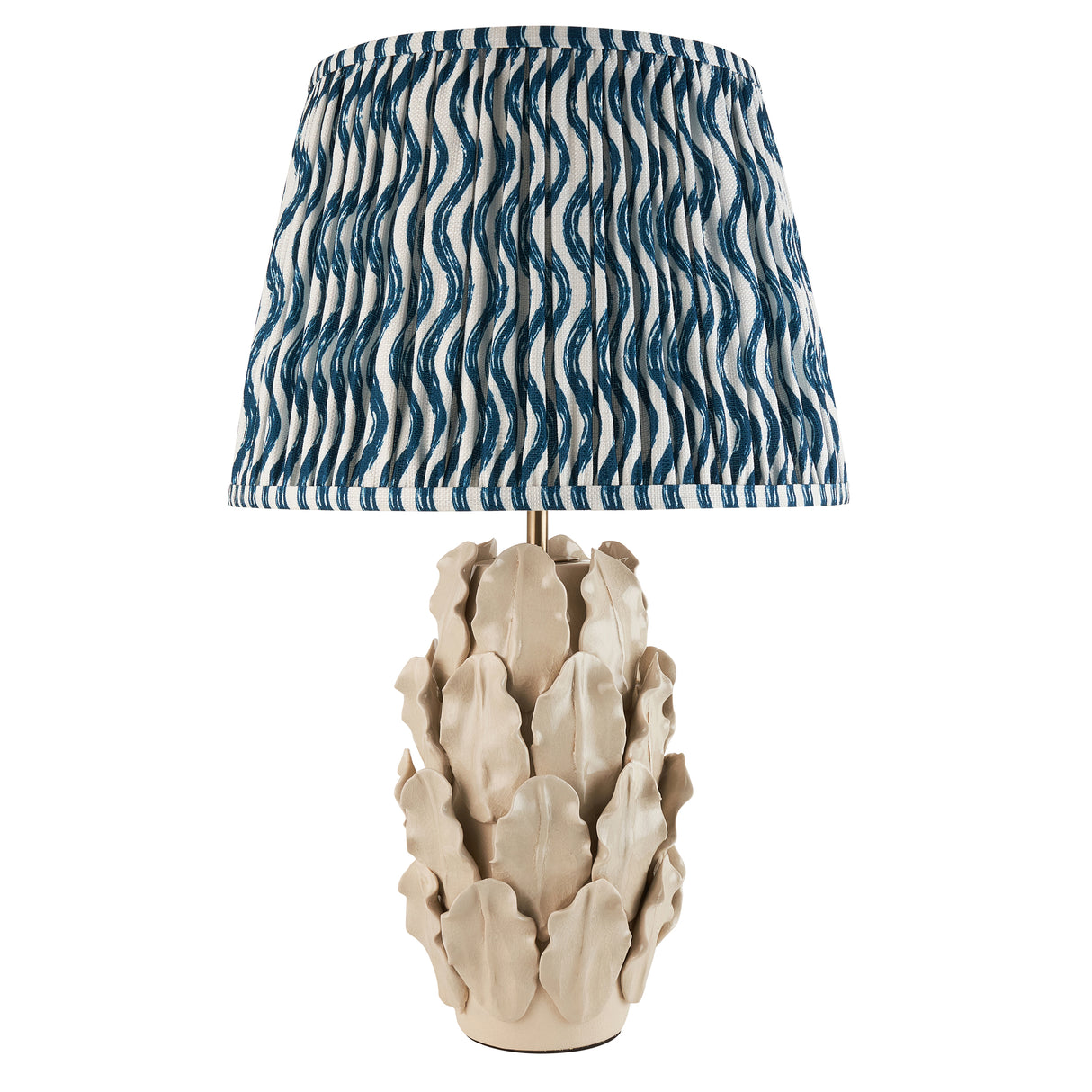 Ceramic Table Light Layered Leaf & Ripple 35cm Marlin blue shade - Comet Lighting