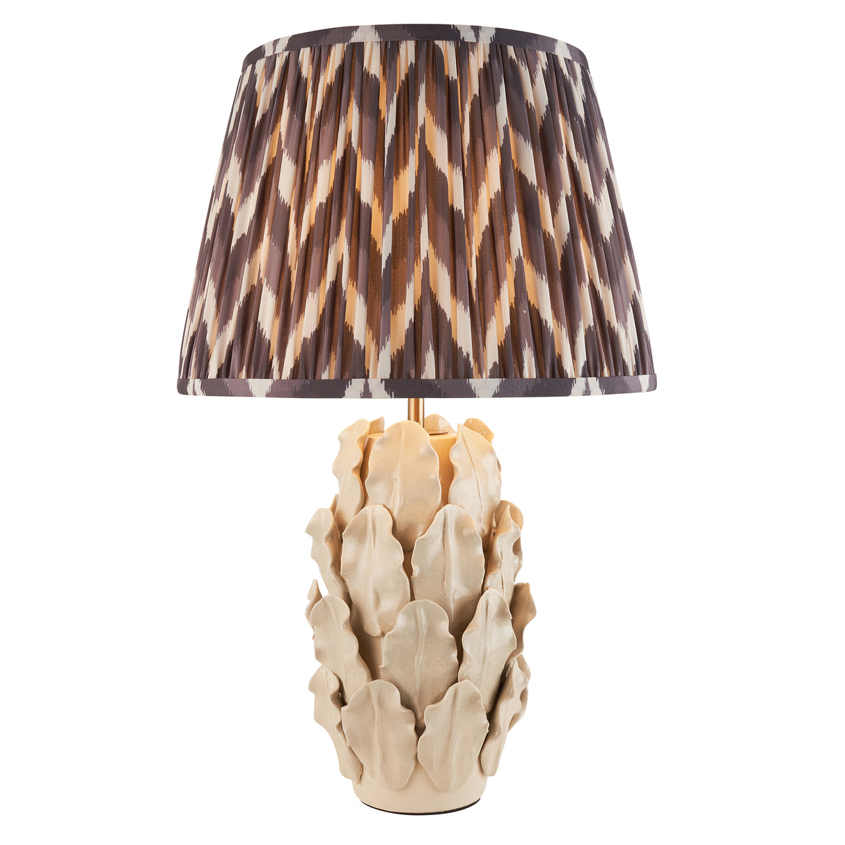 Ceramic Table Light Layered Leaf & Zigzag 35cm Pearl grey shade - Comet Lighting