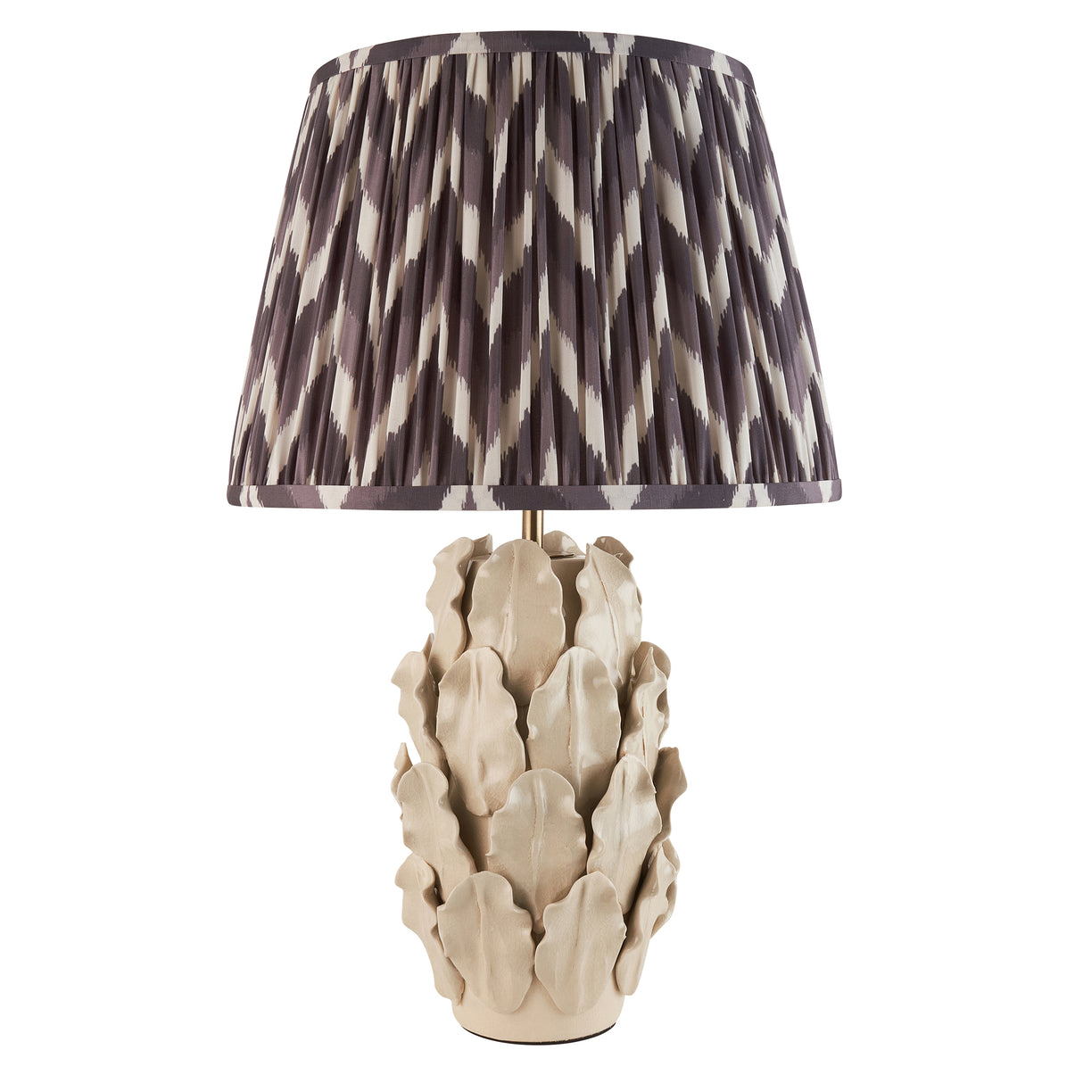 Ceramic Table Light Layered Leaf & Zigzag 35cm Pearl grey shade - Comet Lighting