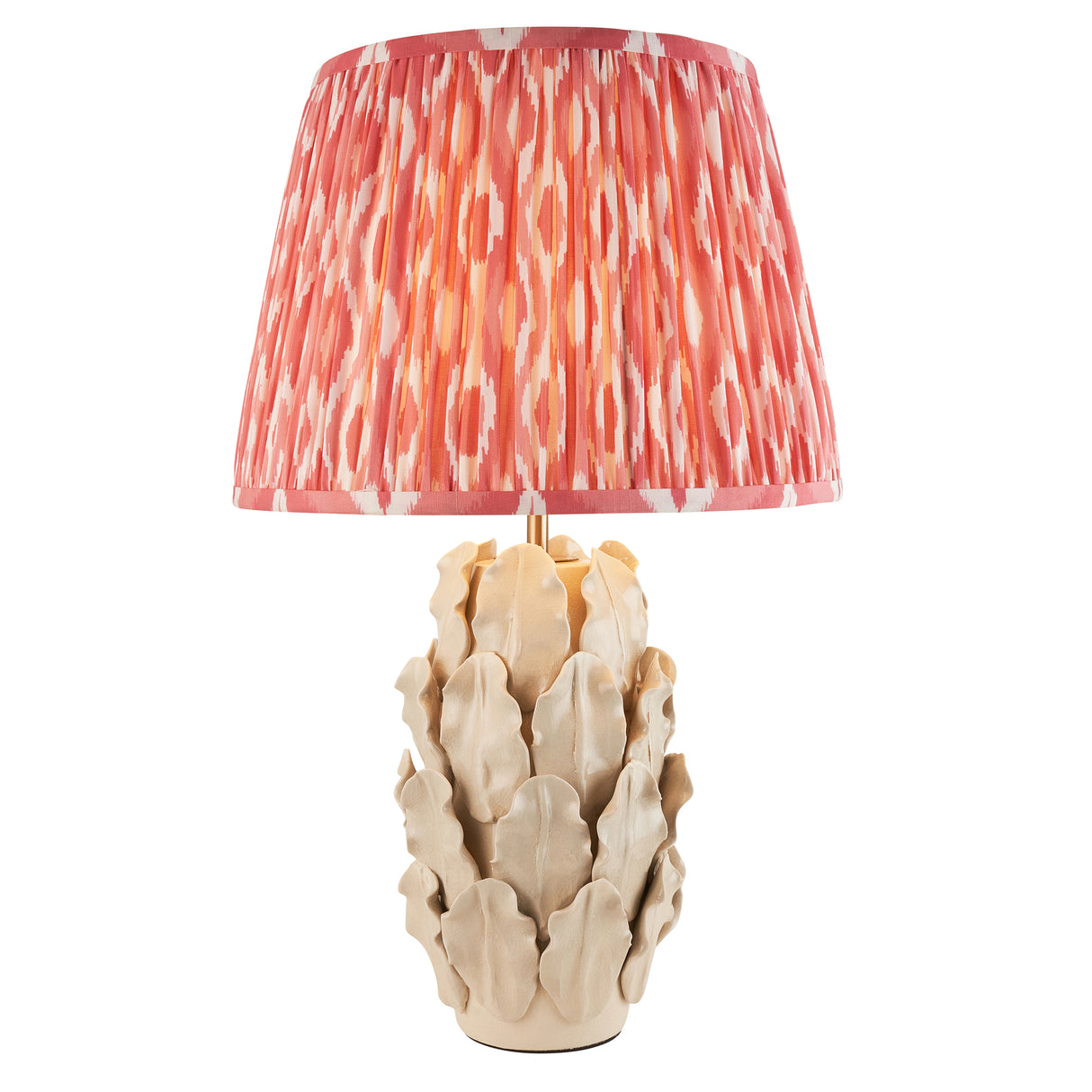 Ceramic Table Light Layered Leaf & Ikat 35cm Coral pink shade - Comet Lighting