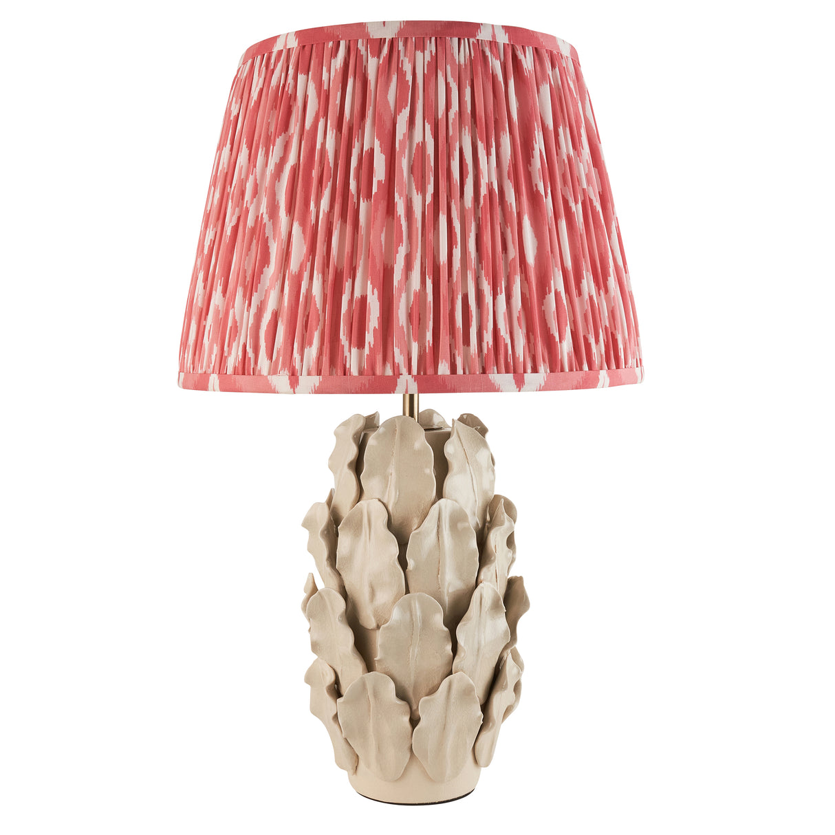 Ceramic Table Light Layered Leaf & Ikat 35cm Coral pink shade - Comet Lighting