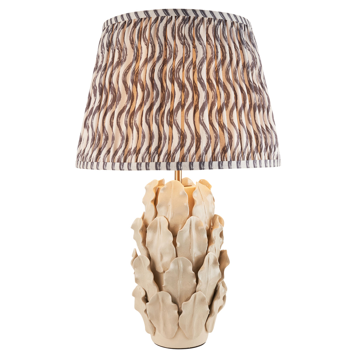 Ceramic Table Light Layered Leaf & Ripple 35cm Pearl grey shade - Comet Lighting