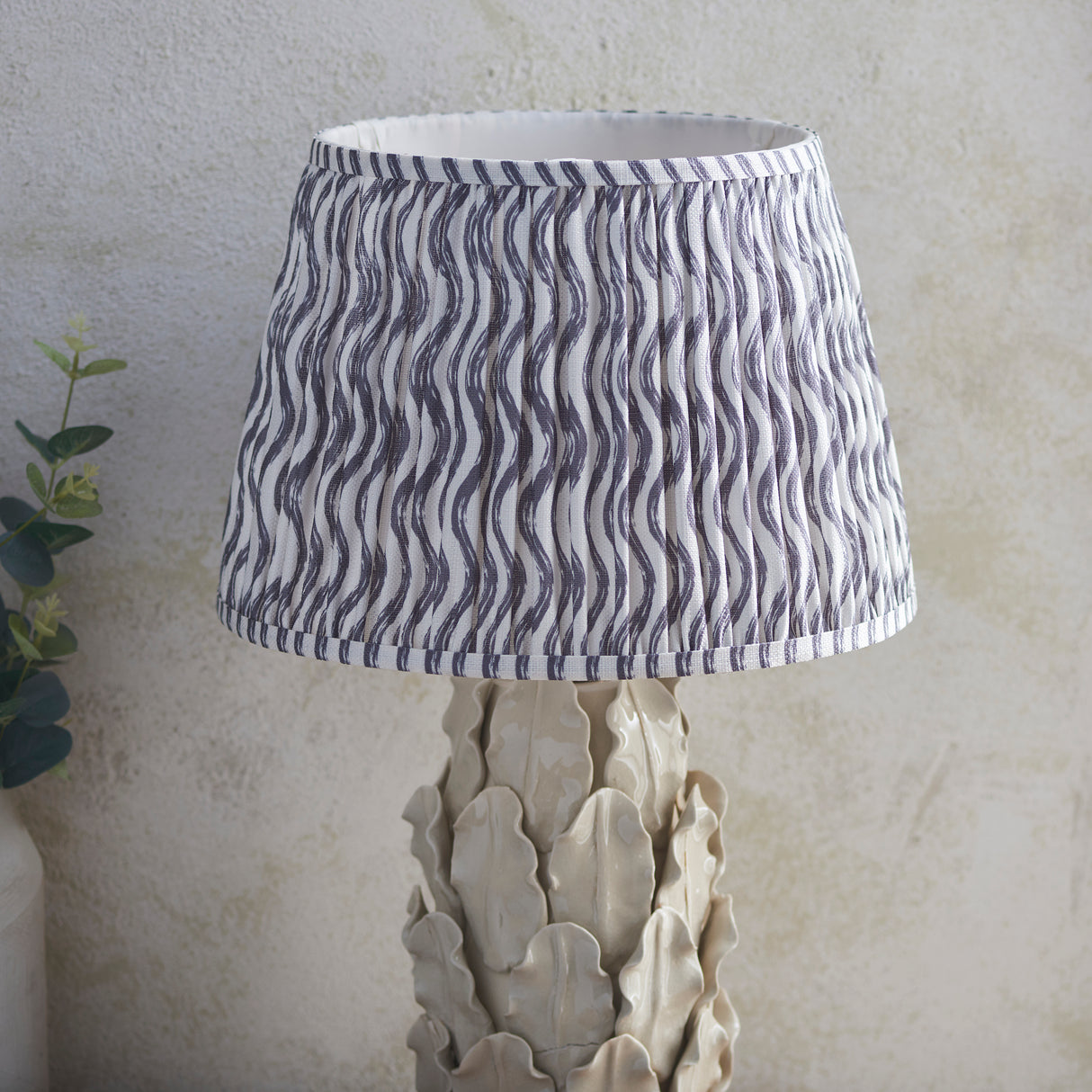 Ceramic Table Light Layered Leaf & Ripple 35cm Pearl grey shade - Comet Lighting