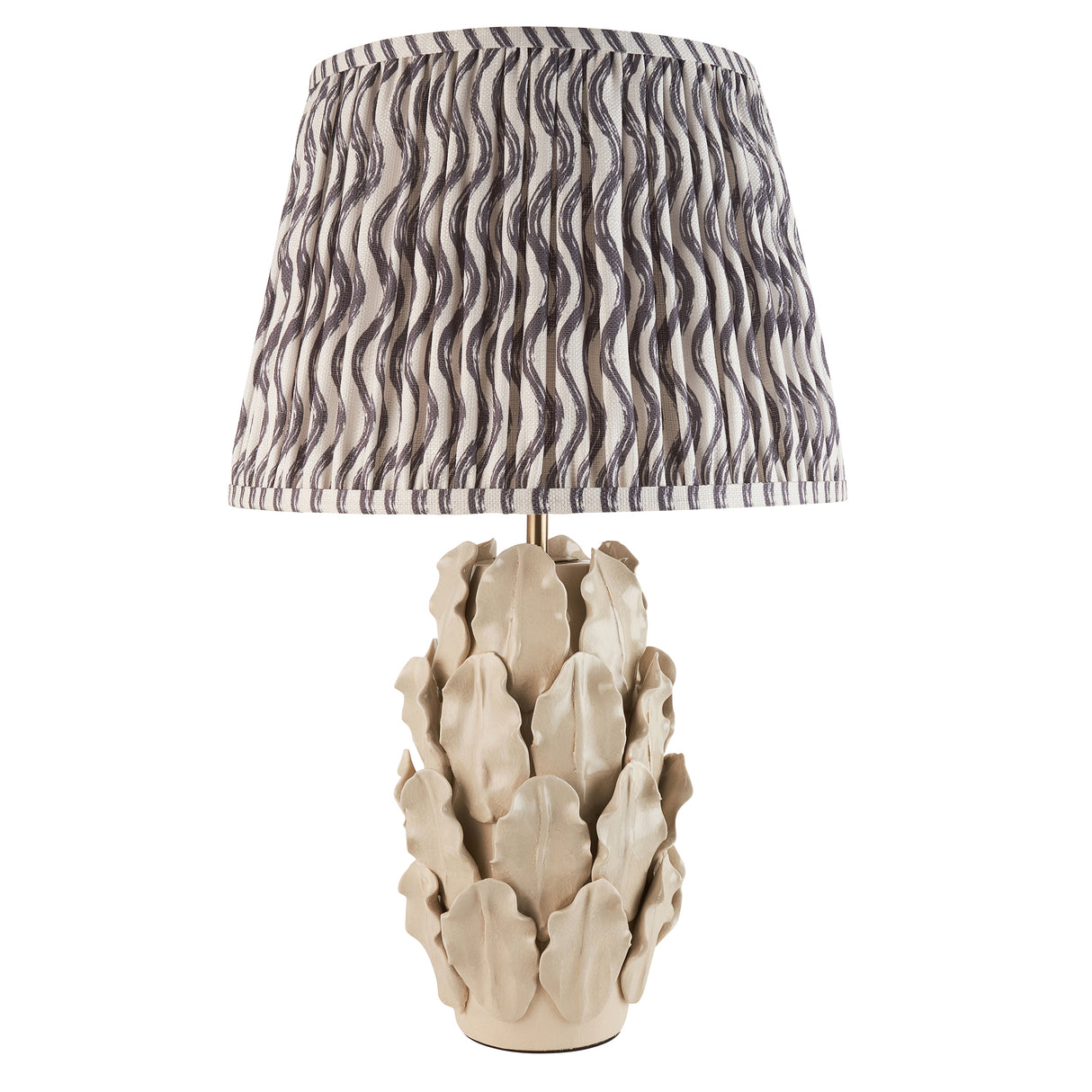 Ceramic Table Light Layered Leaf & Ripple 35cm Pearl grey shade - Comet Lighting