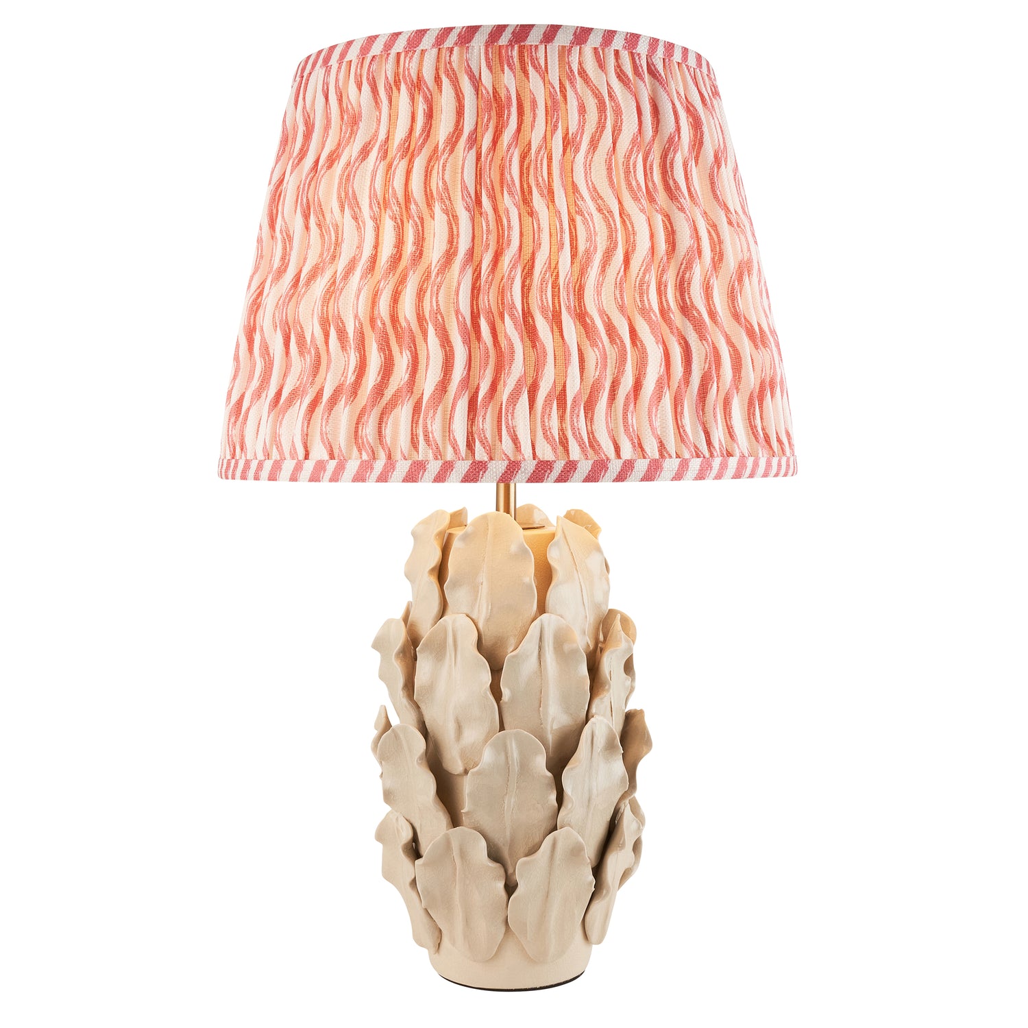 Ceramic Table Light Layered Leaf & Ripple 35cm Coral pink shade - Comet Lighting