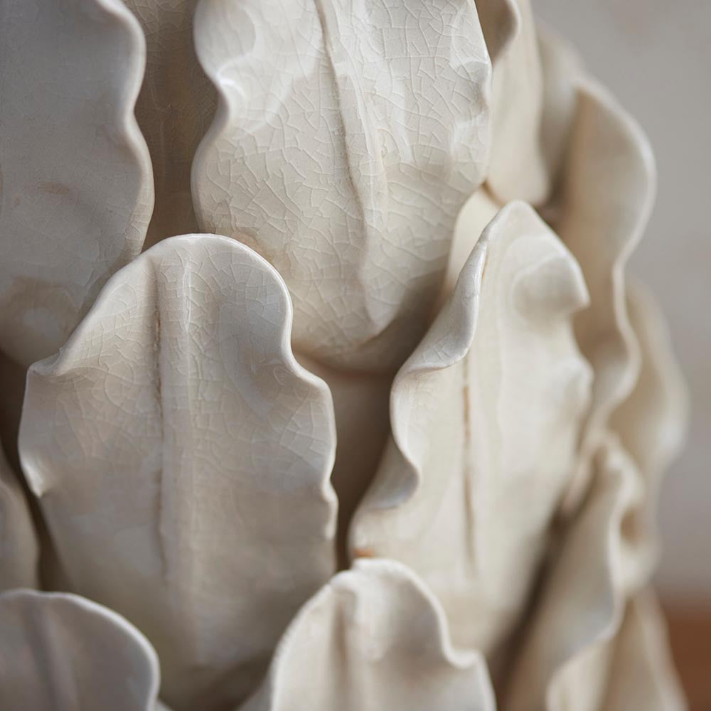 Ceramic Table Light Layered Leaf & Ripple 35cm Coral pink shade - Comet Lighting