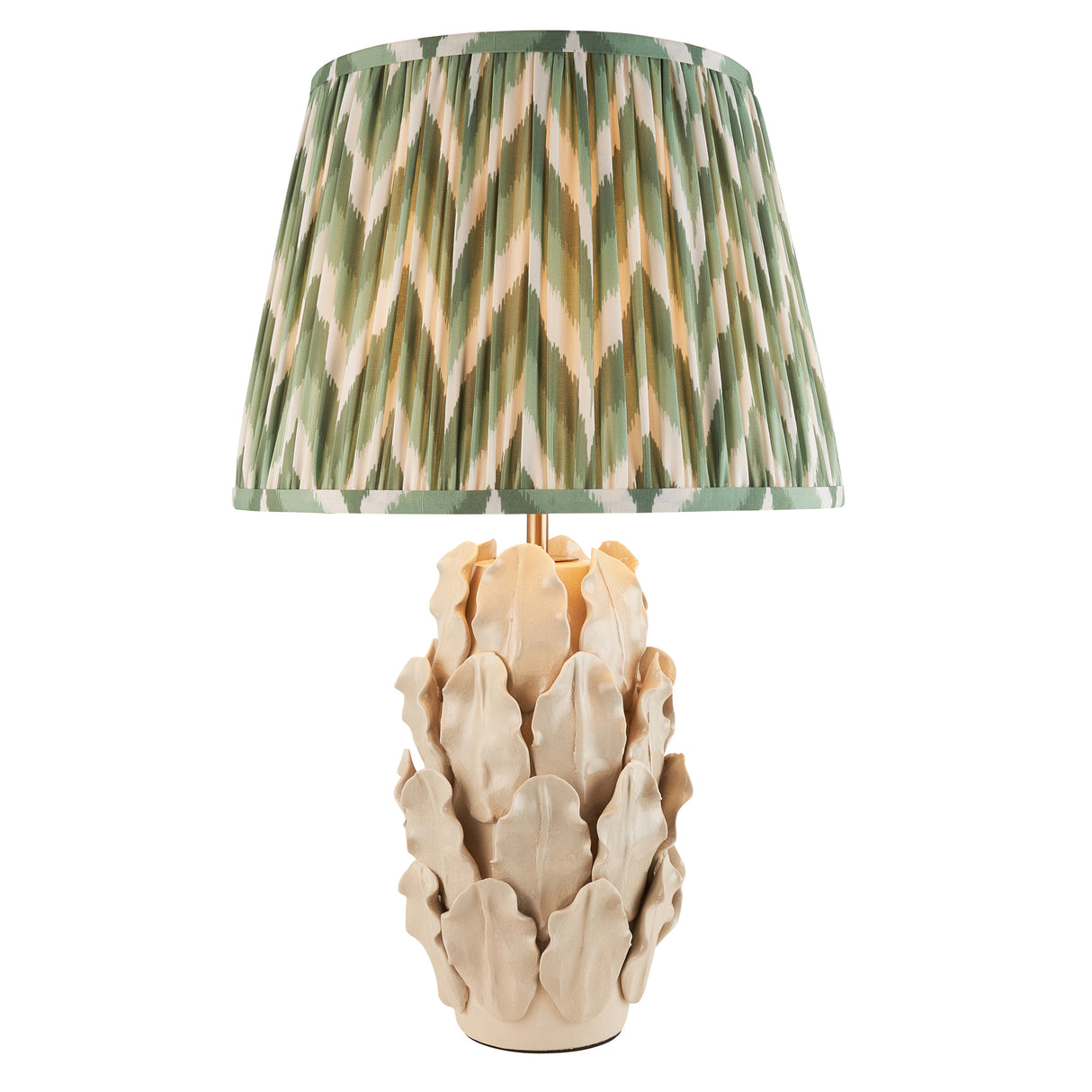 Ceramic Table Light Layered Leaf & Zigzag 35cm Cotswold green shade - Comet Lighting