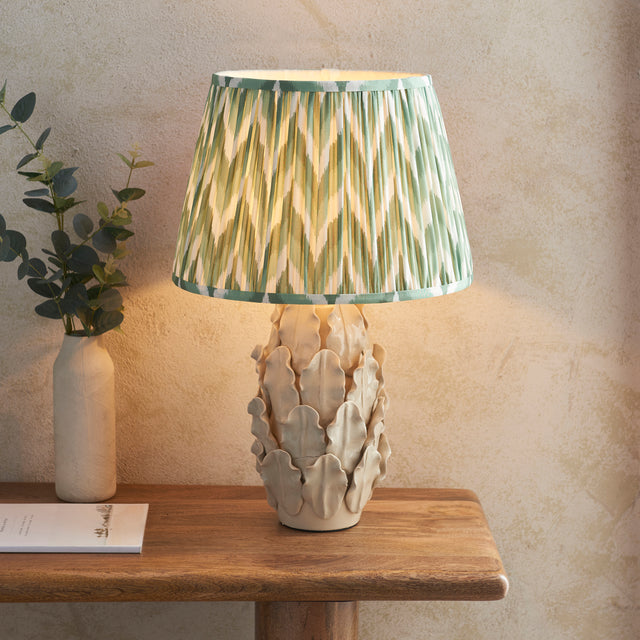 Ceramic Table Light Layered Leaf & Zigzag 35cm Cotswold green shade - Comet Lighting