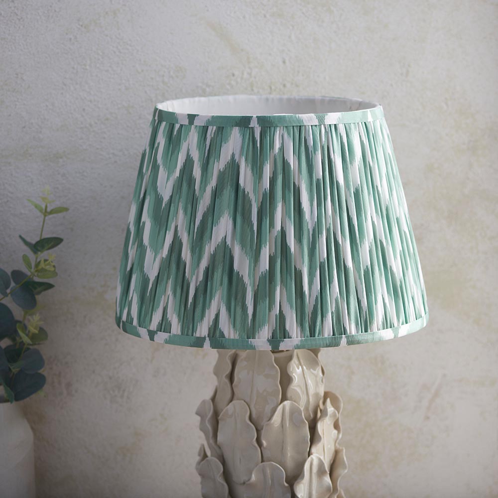 Ceramic Table Light Layered Leaf & Zigzag 35cm Cotswold green shade - Comet Lighting