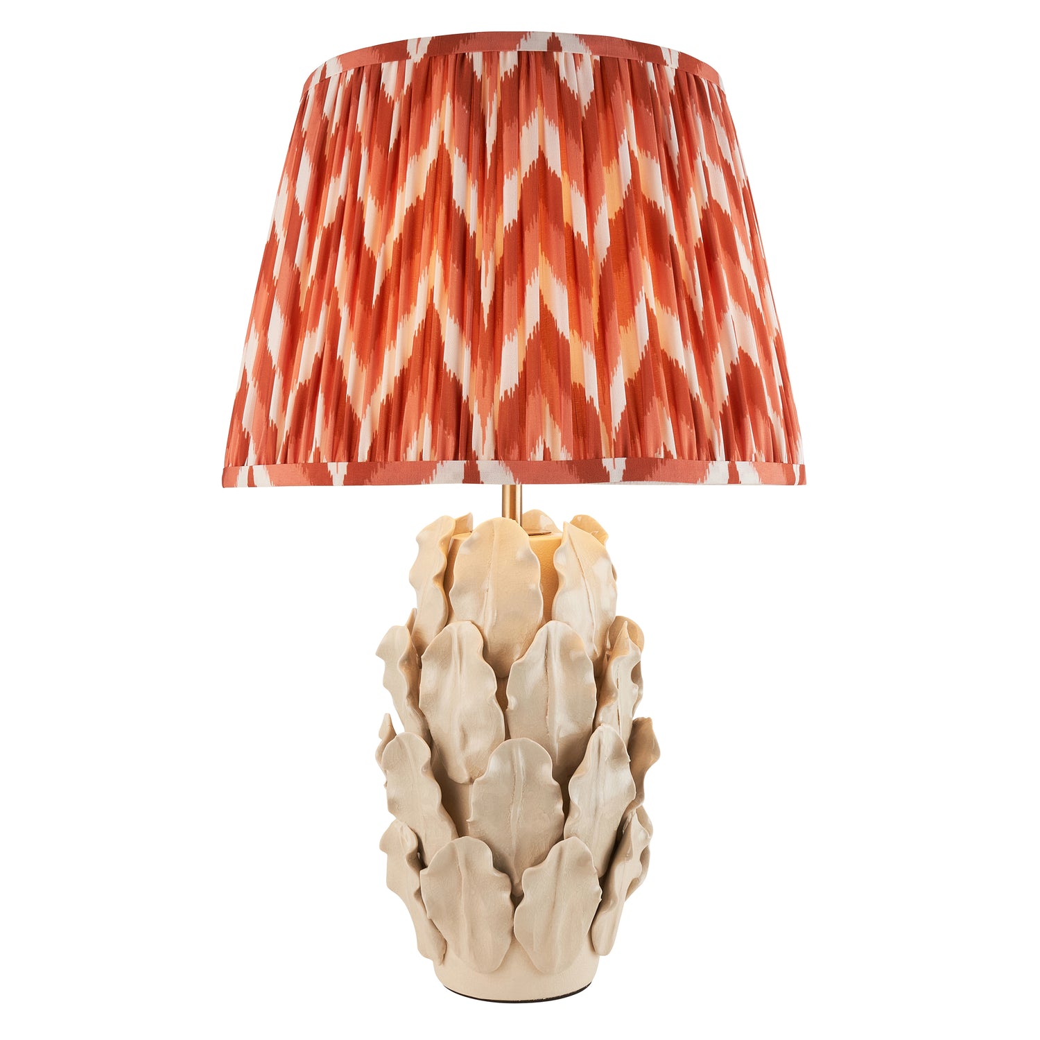 Ceramic Table Light Layered Leaf & Zigzag 35cm Apricot orange shade - Comet Lighting