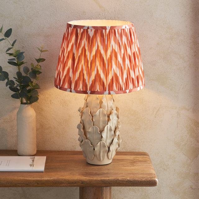 Ceramic Table Light Layered Leaf & Zigzag 35cm Apricot orange shade - Comet Lighting