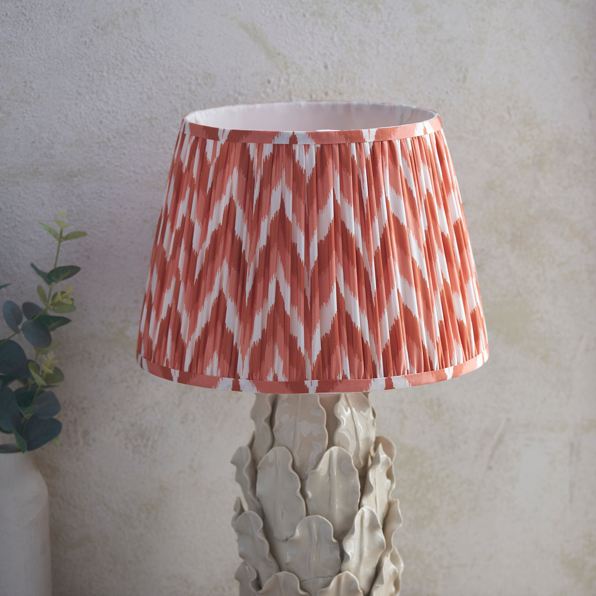 Ceramic Table Light Layered Leaf & Zigzag 35cm Apricot orange shade - Comet Lighting