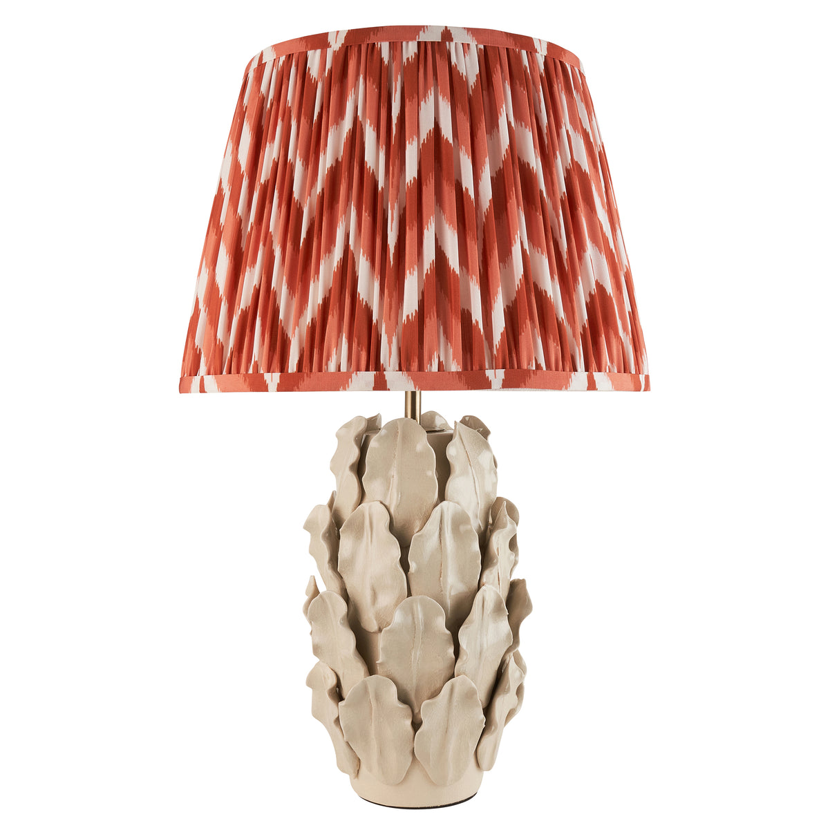 Ceramic Table Light Layered Leaf & Zigzag 35cm Apricot orange shade - Comet Lighting