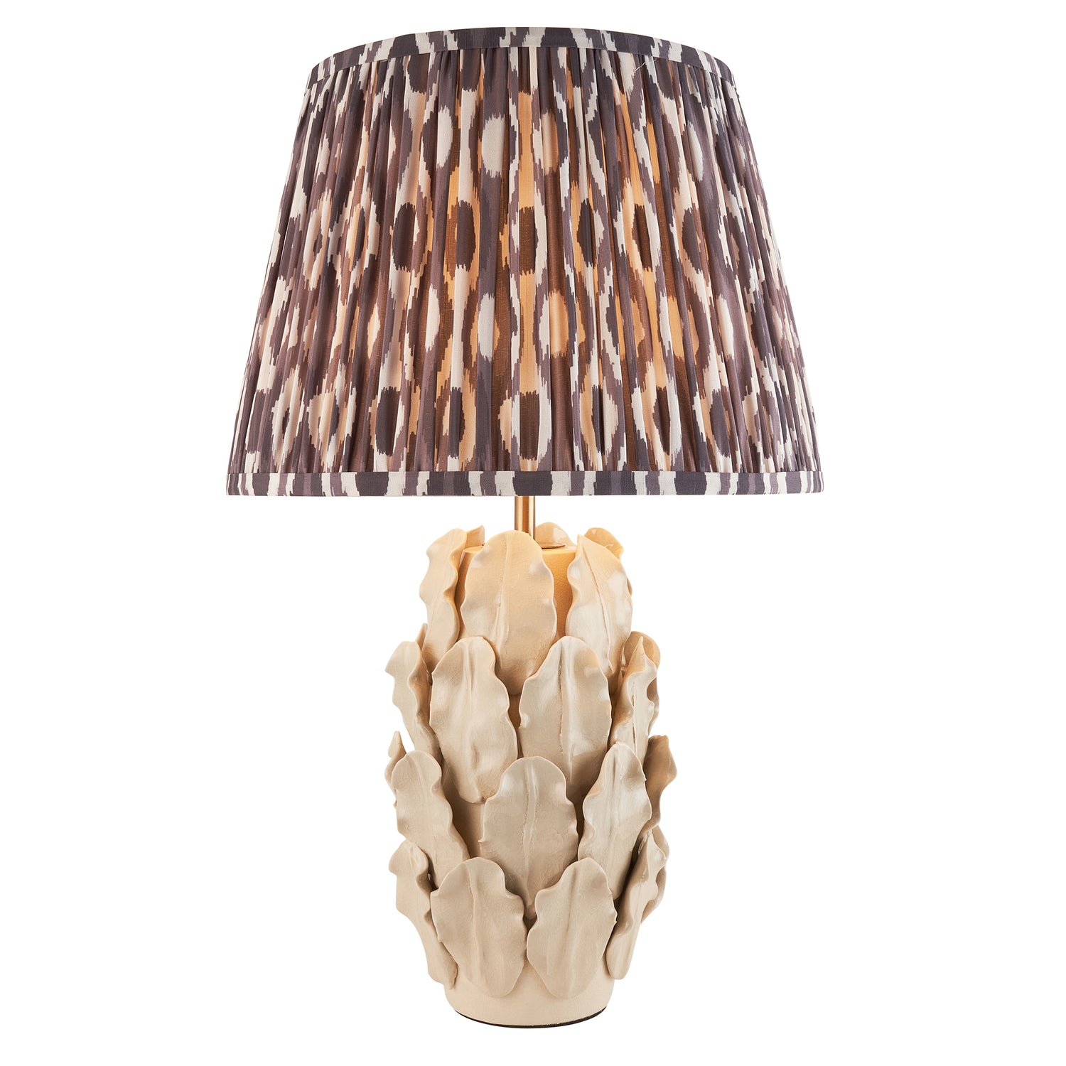 Ceramic Table Light Layered Leaf & Ikat 35cm Pearl grey shade - Comet Lighting