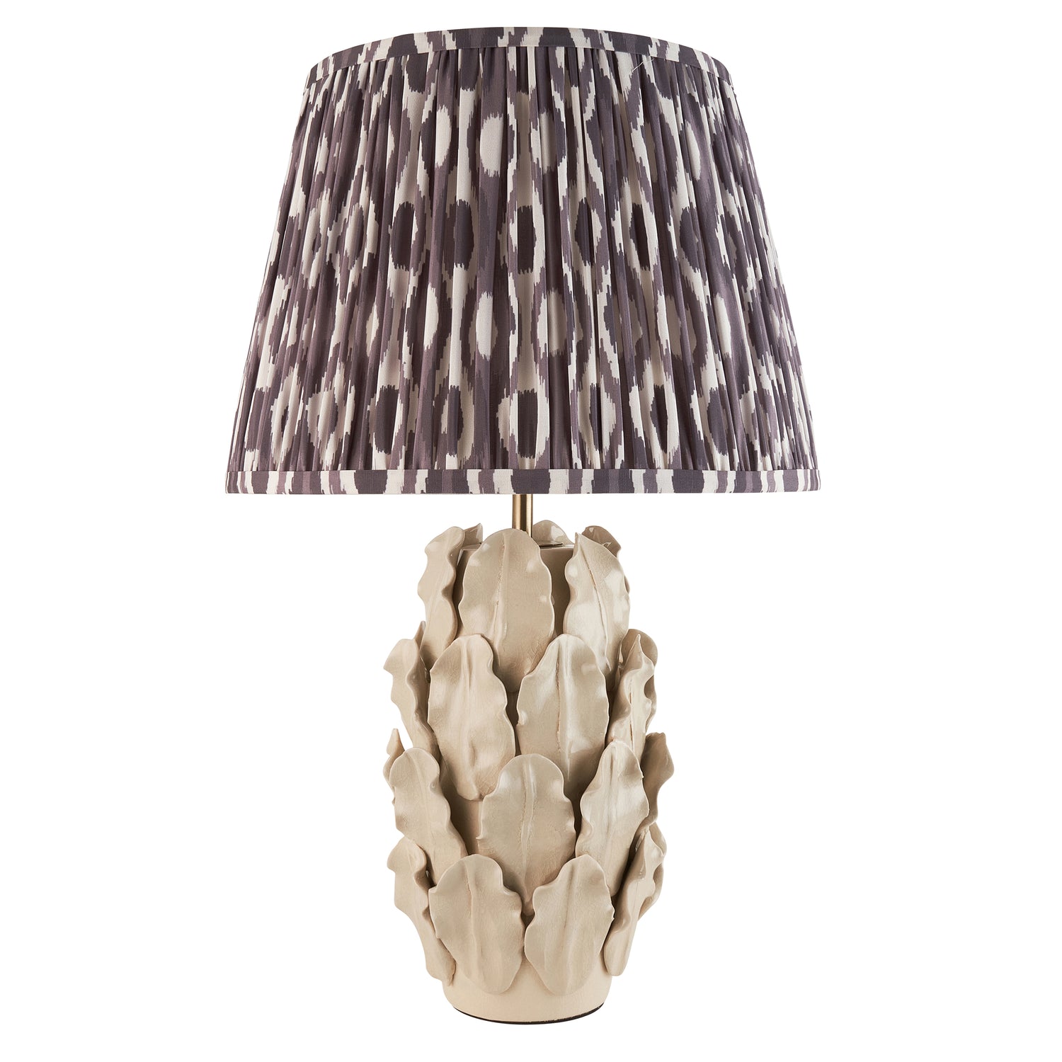 Ceramic Table Light Layered Leaf & Ikat 35cm Pearl grey shade - Comet Lighting