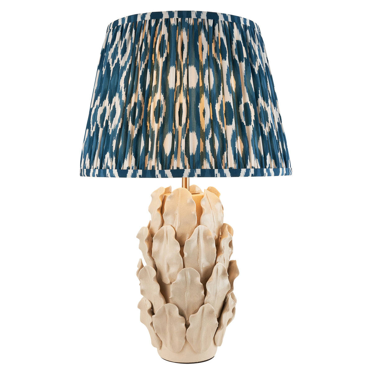Ceramic Table Light Layered Leaf & Ikat 35cm Marlin blue shade - Comet Lighting