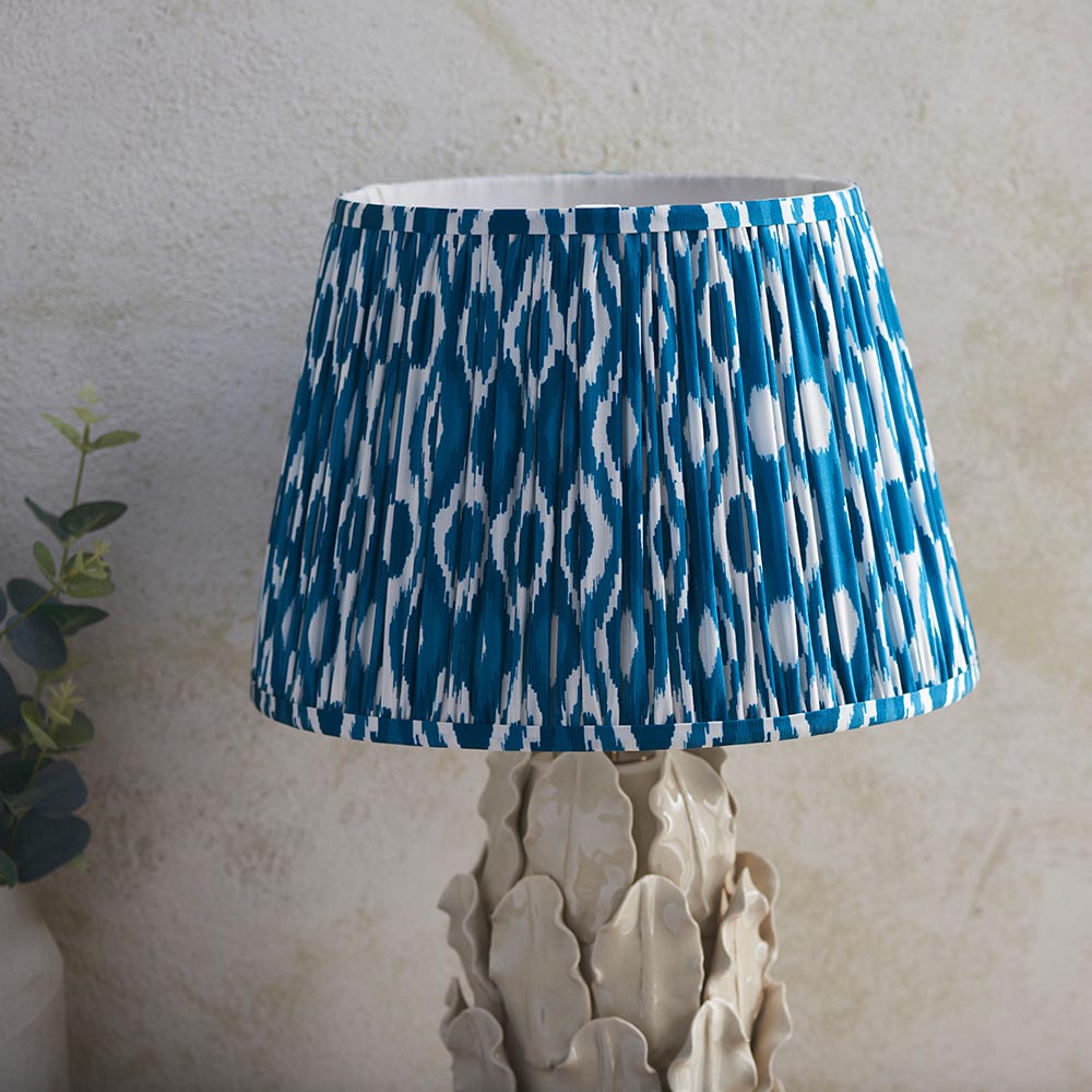 Ceramic Table Light Layered Leaf & Ikat 35cm Marlin blue shade - Comet Lighting