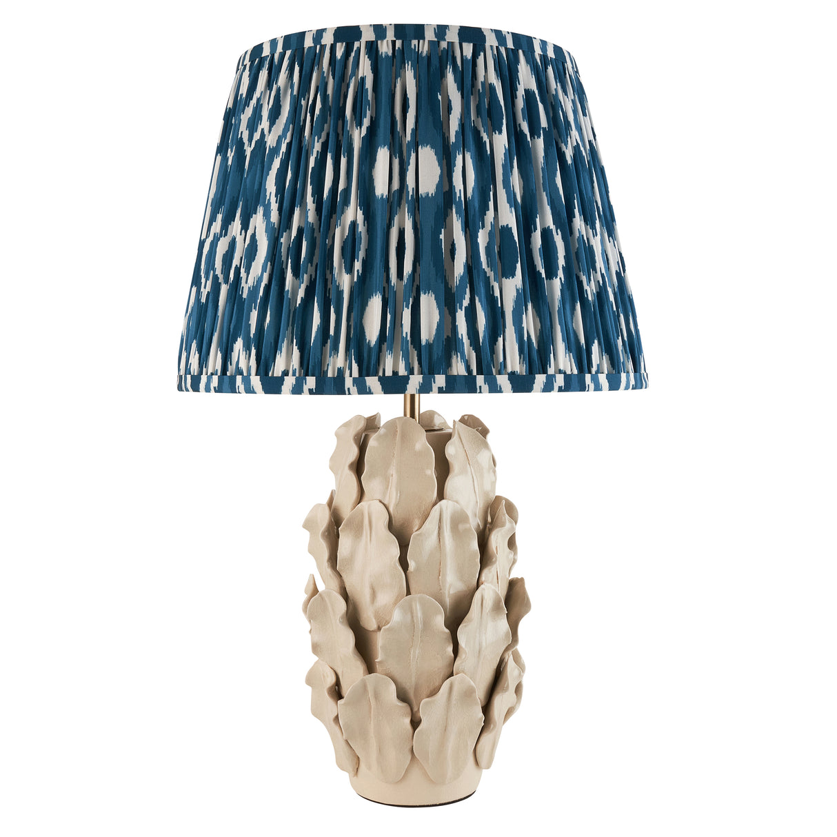 Ceramic Table Light Layered Leaf & Ikat 35cm Marlin blue shade - Comet Lighting