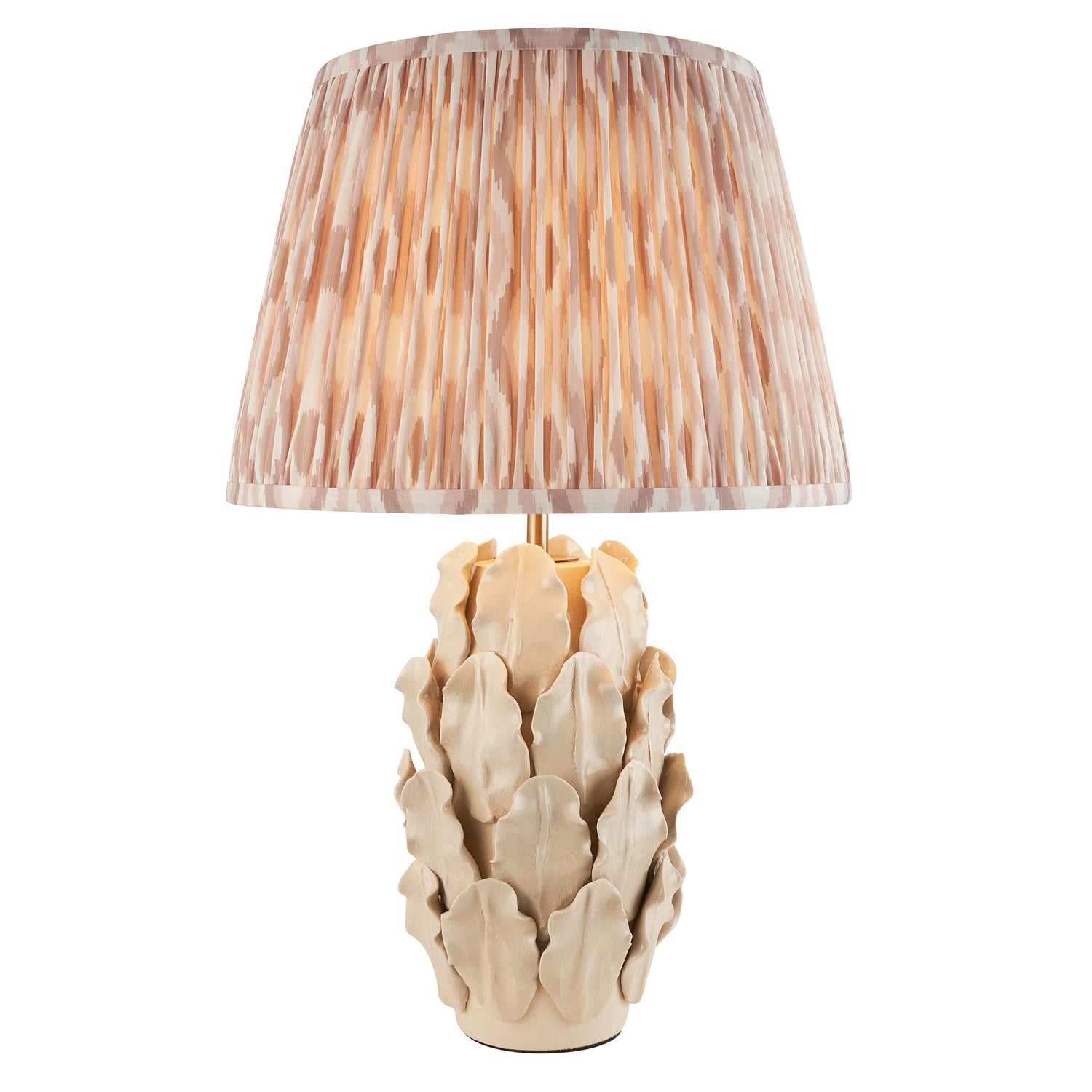 Ceramic Table Light Layered Leaf & Ikat 35cm Neutral shade - Comet Lighting