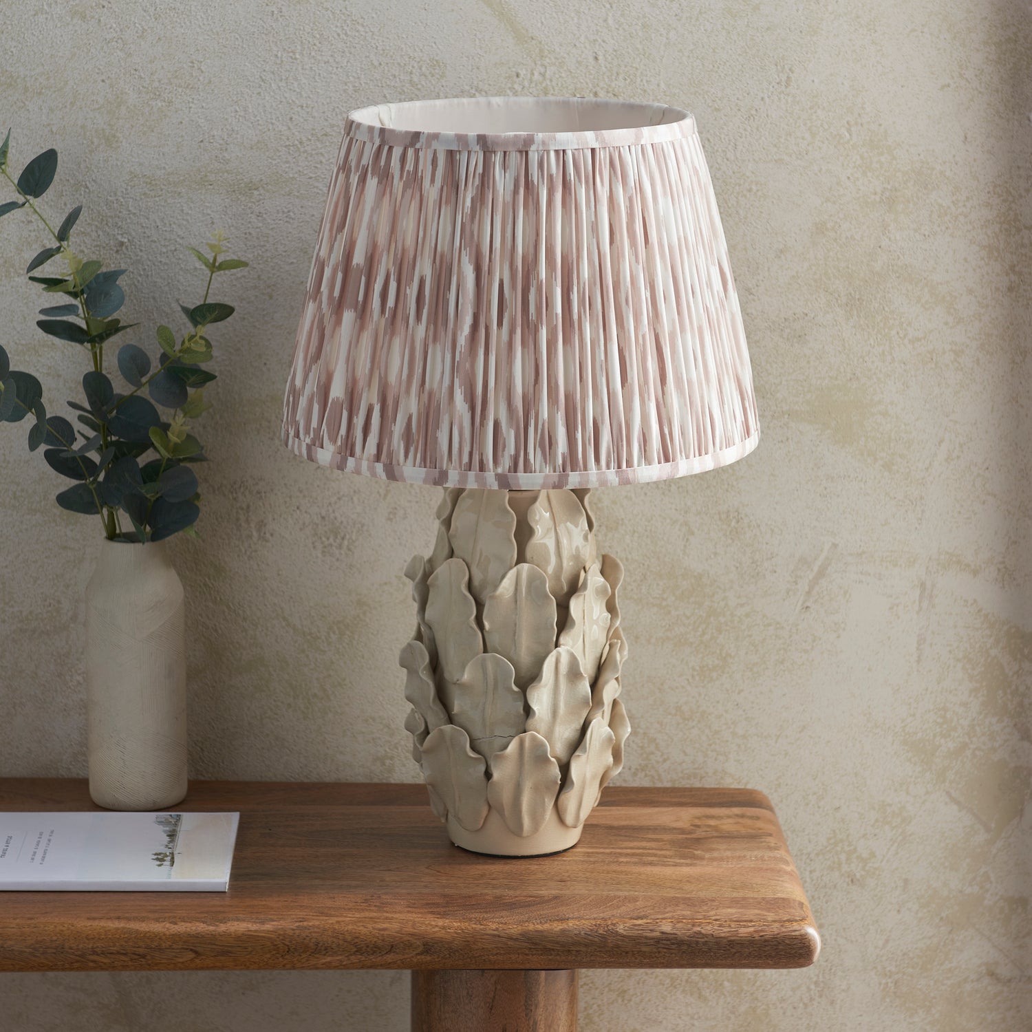 Ceramic Table Light Layered Leaf & Ikat 35cm Neutral shade - Comet Lighting