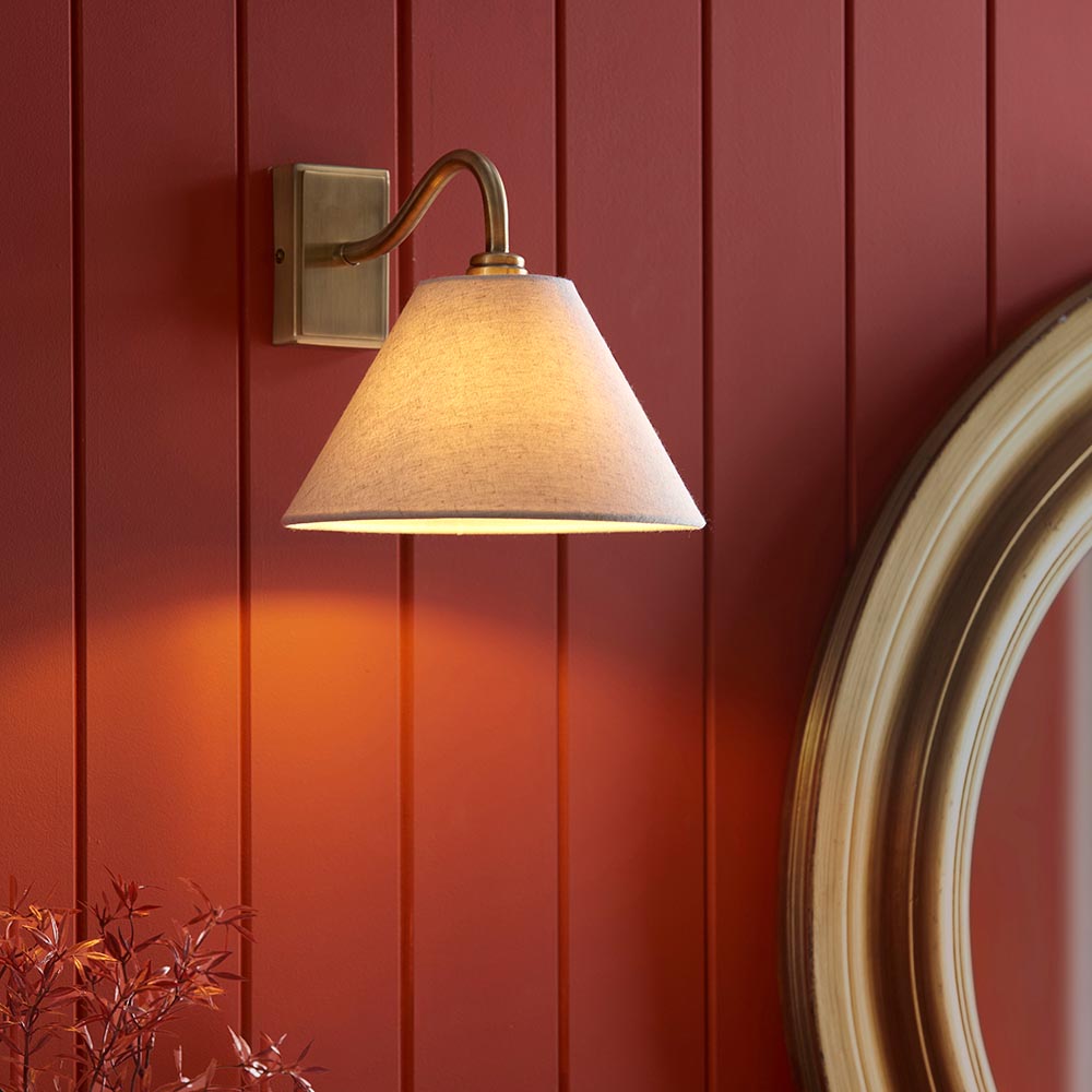 Knole Wall Antique brass plate & natural faux linen