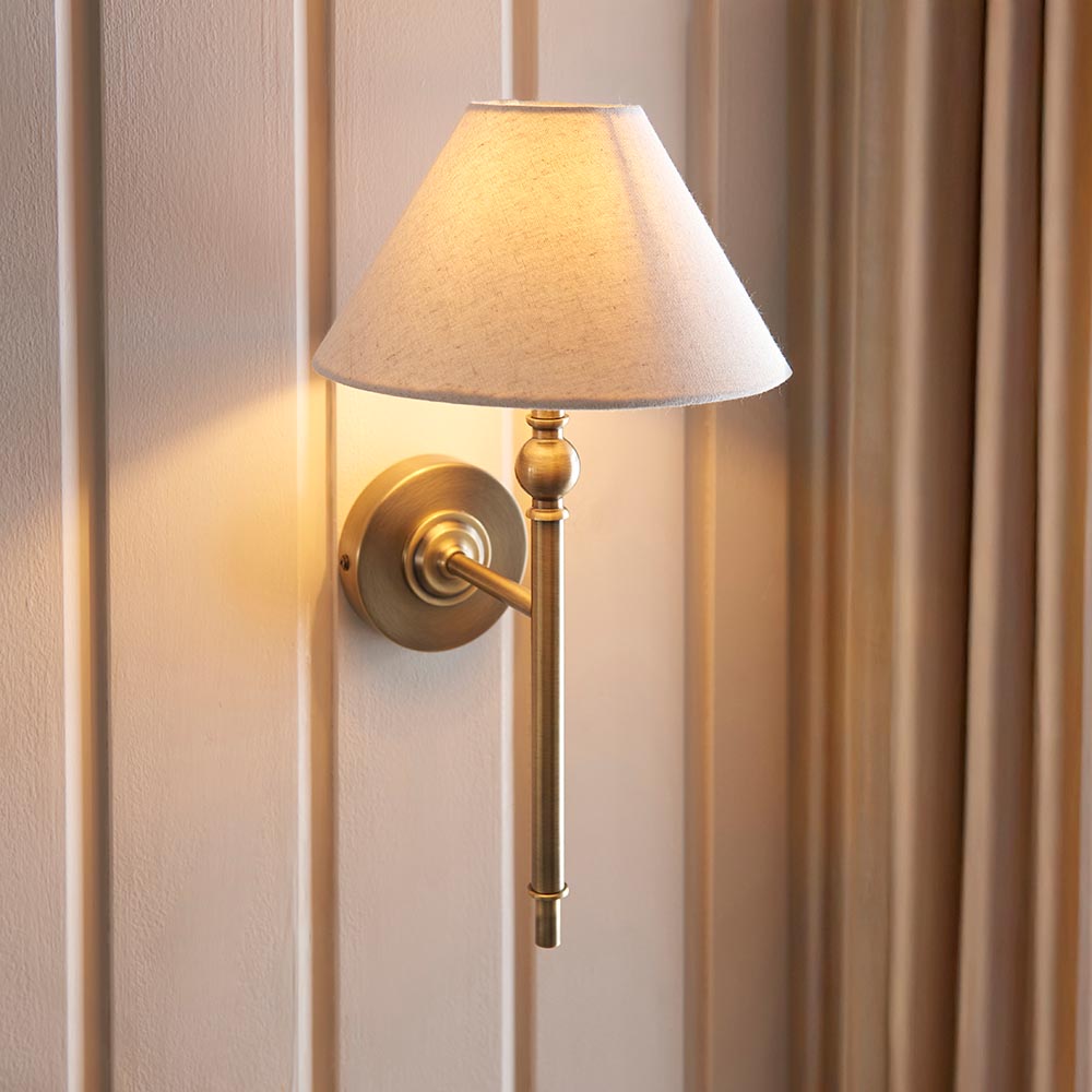 Lille Wall Antique brass plate & natural faux linen