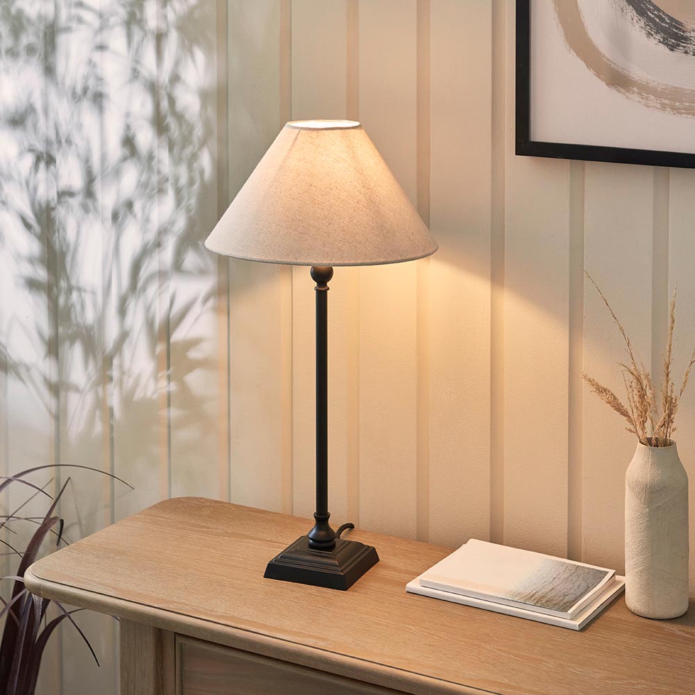 Lille Table 31cm Shade Matt black & natural faux linen