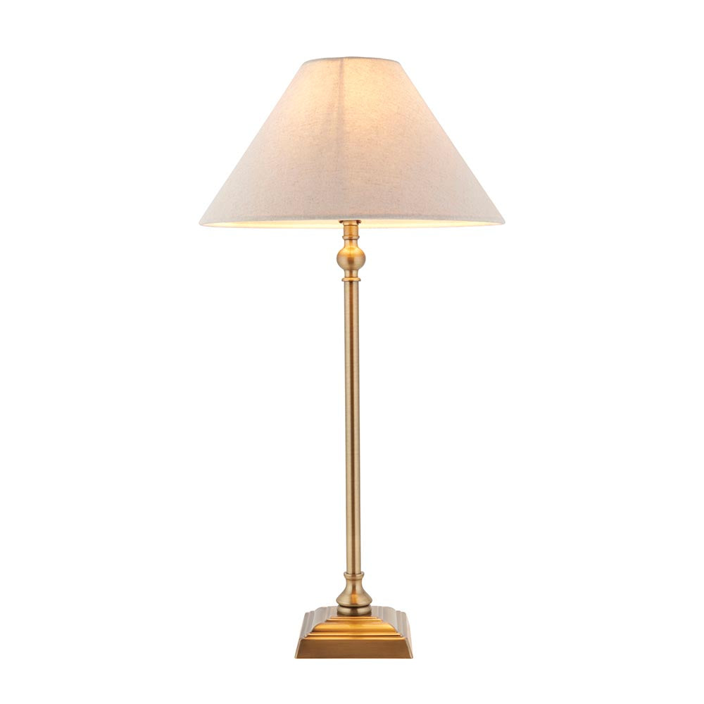 Lille Table 31cm Shade Antique brass plate & natural faux linen