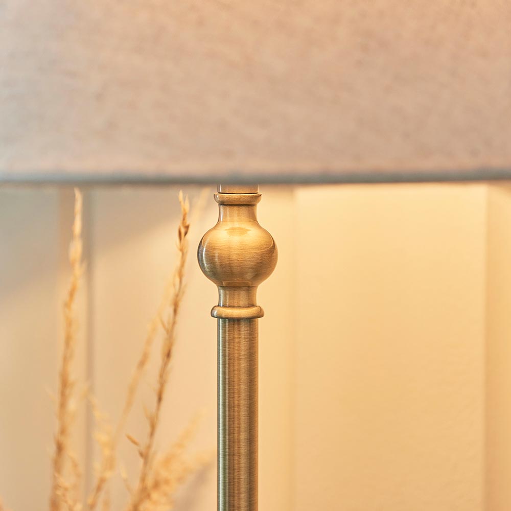 Lille Table 31cm Shade Antique brass plate & natural faux linen