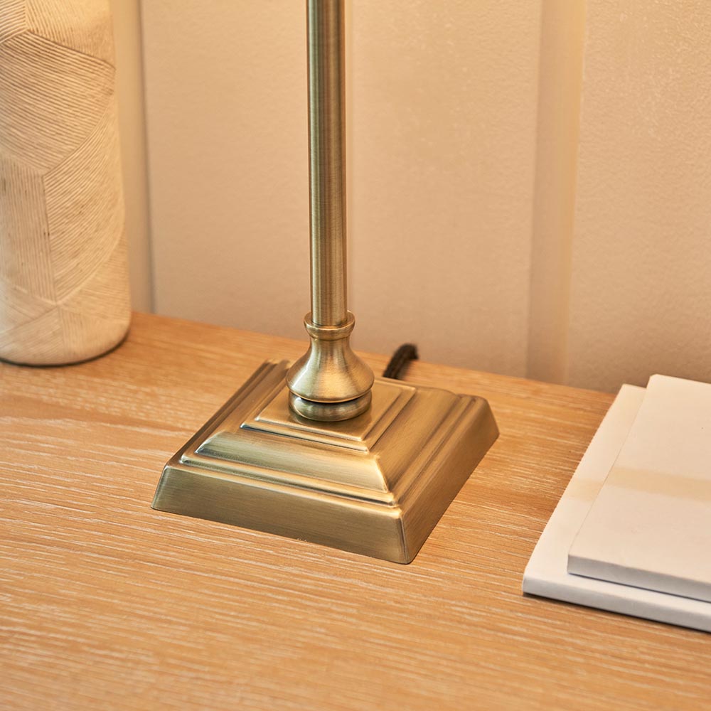 Lille Table 31cm Shade Antique brass plate & natural faux linen