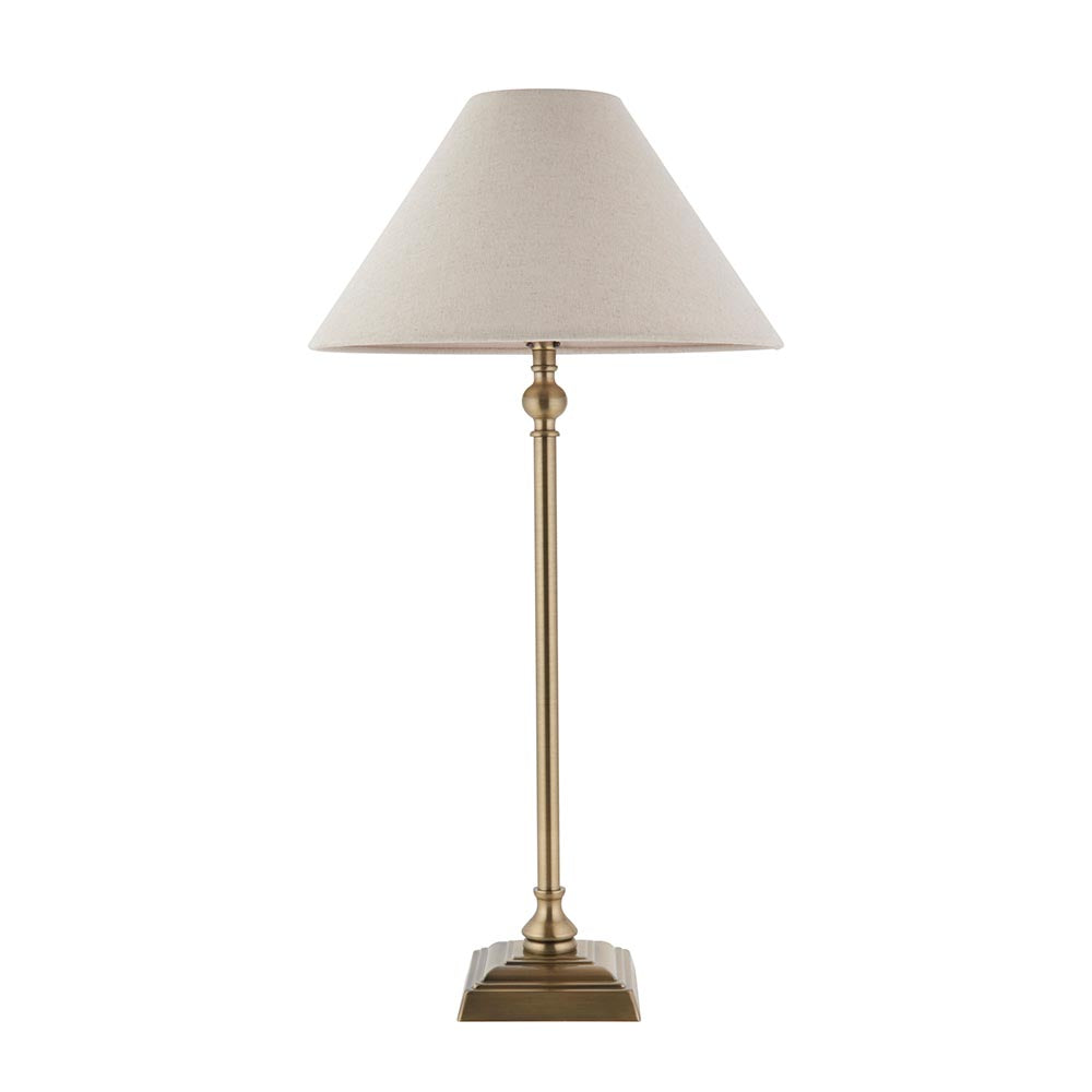 Lille Table 31cm Shade Antique brass plate & natural faux linen