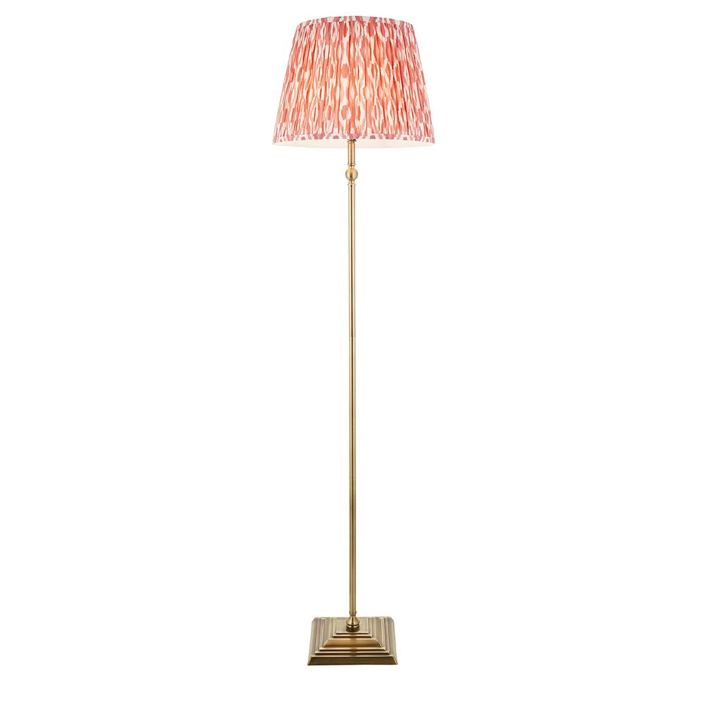 Lille & Ikat 40cm Floor Antique brass plate & coral pink fabric