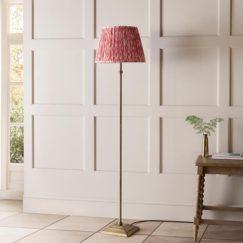 Lille & Ikat 40cm Floor Antique brass plate & coral pink fabric