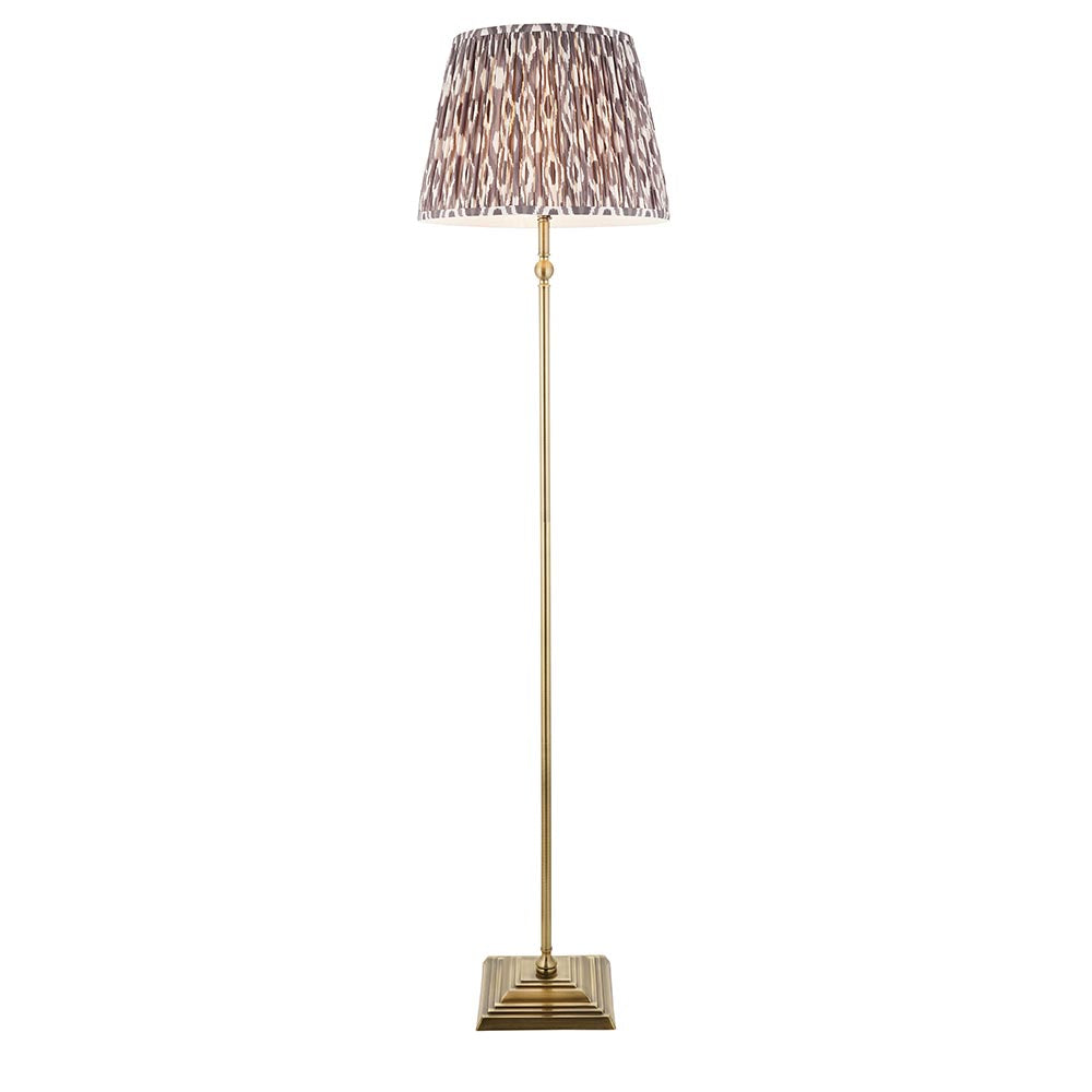 Lille & Ikat 40cm Floor Antique brass plate & pearl grey fabric