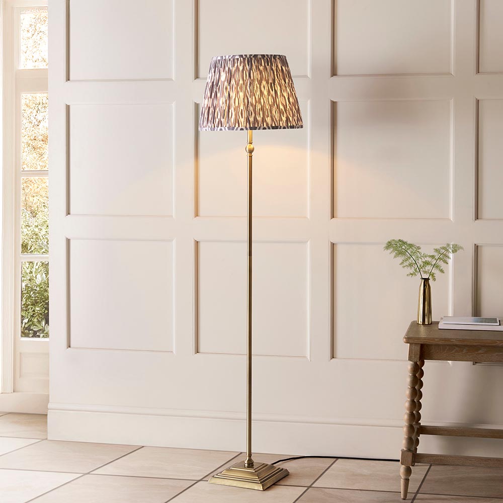 Lille & Ikat 40cm Floor Antique brass plate & pearl grey fabric