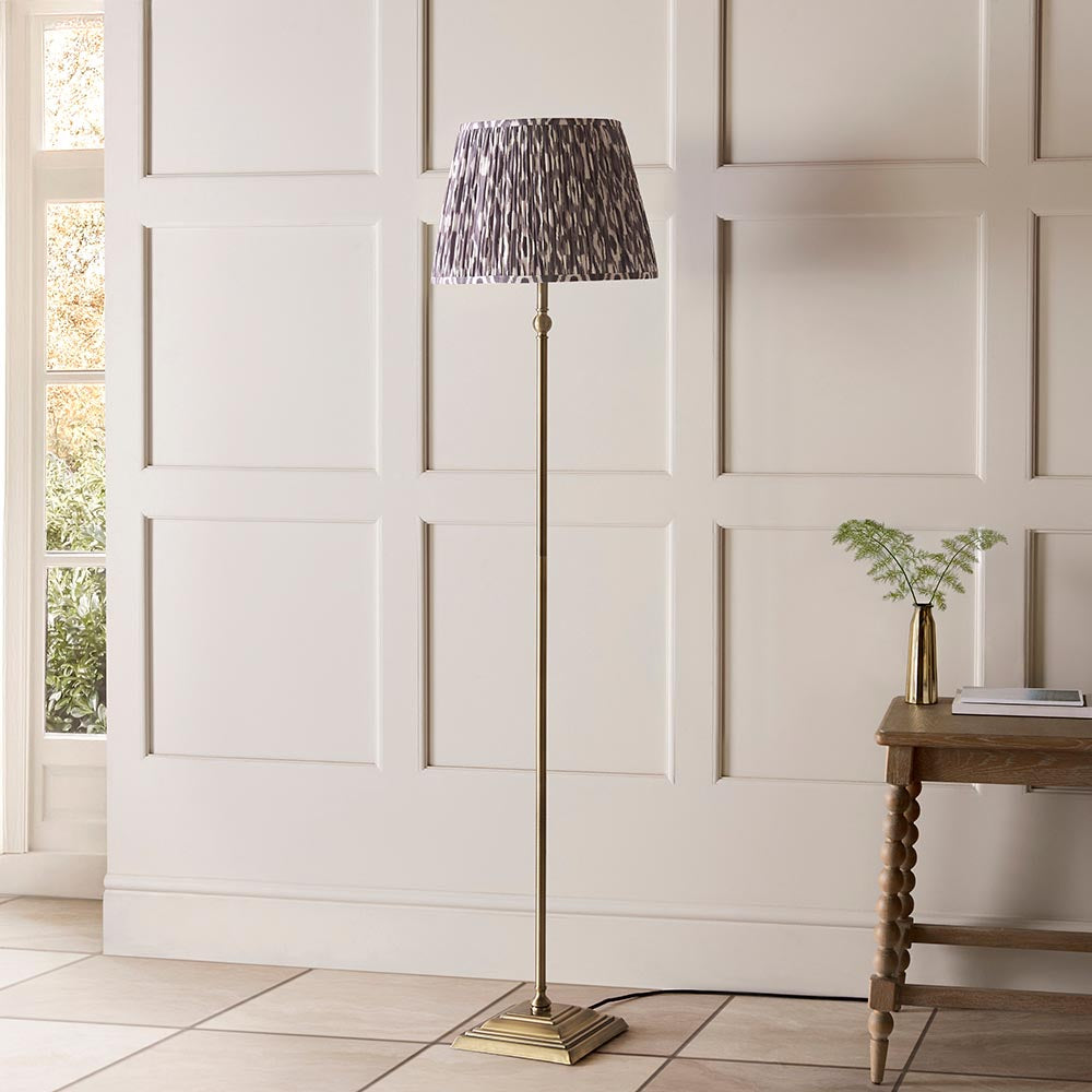 Lille & Ikat 40cm Floor Antique brass plate & pearl grey fabric
