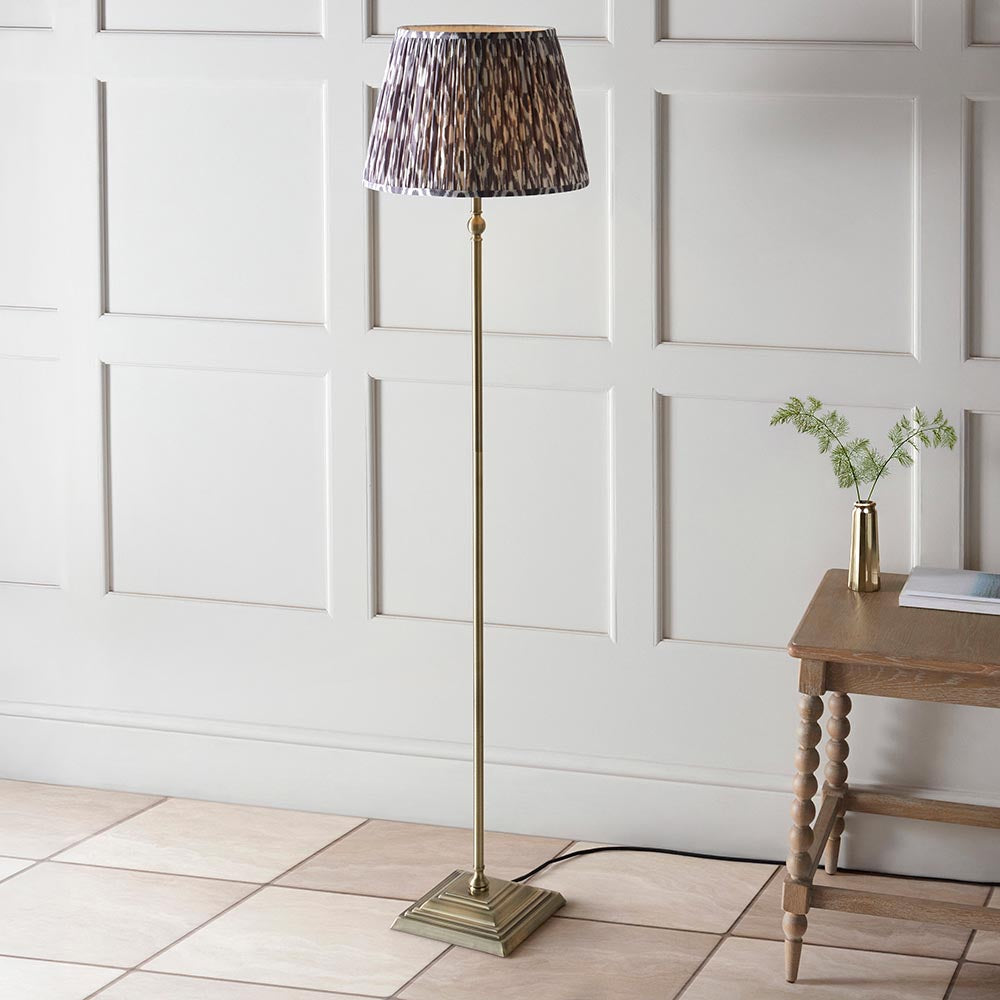 Lille & Ikat 40cm Floor Antique brass plate & pearl grey fabric