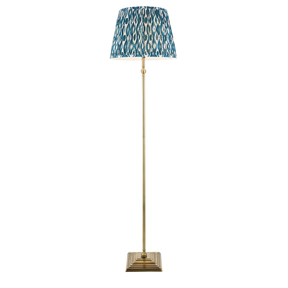 Lille & Ikat 40cm Floor Antique brass plate & marlin blue fabric